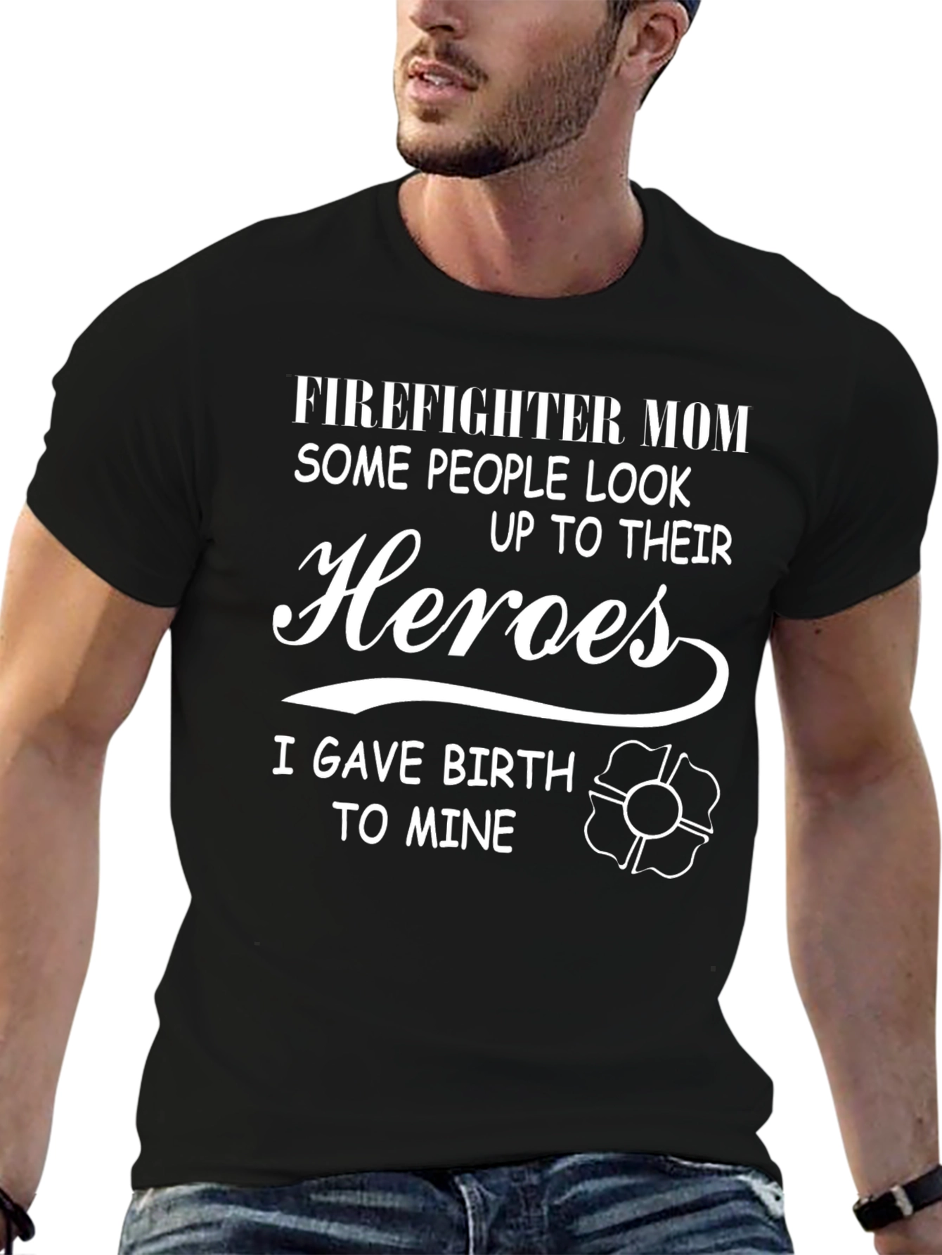 Black Firefighter Mom Heroes Graphic T-Shirt view 6