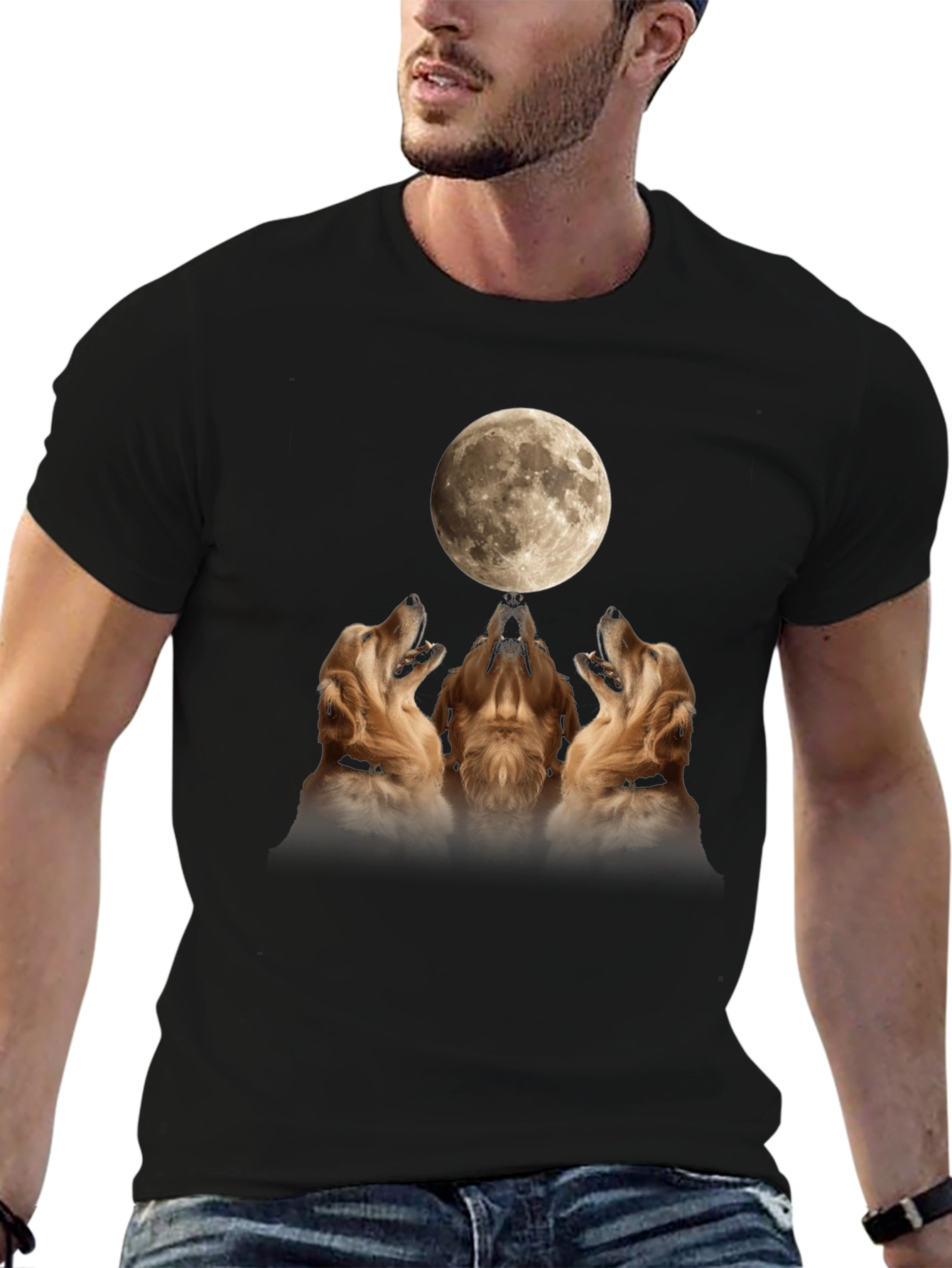 Golden Retriever Moon Howl Graphic T-Shirt - 6