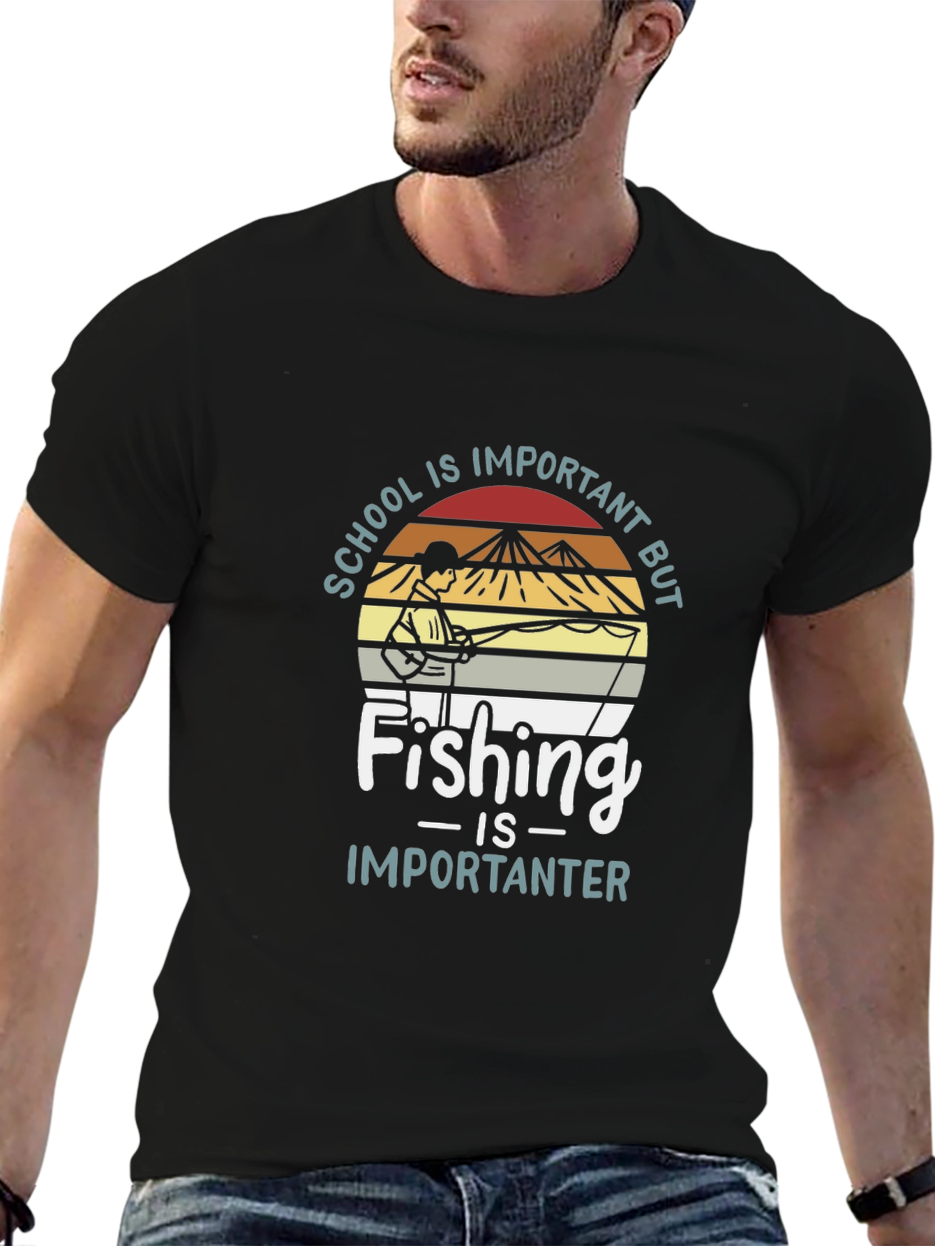 Black Funny Fishing T-Shirt - School vs. Fishing view 6