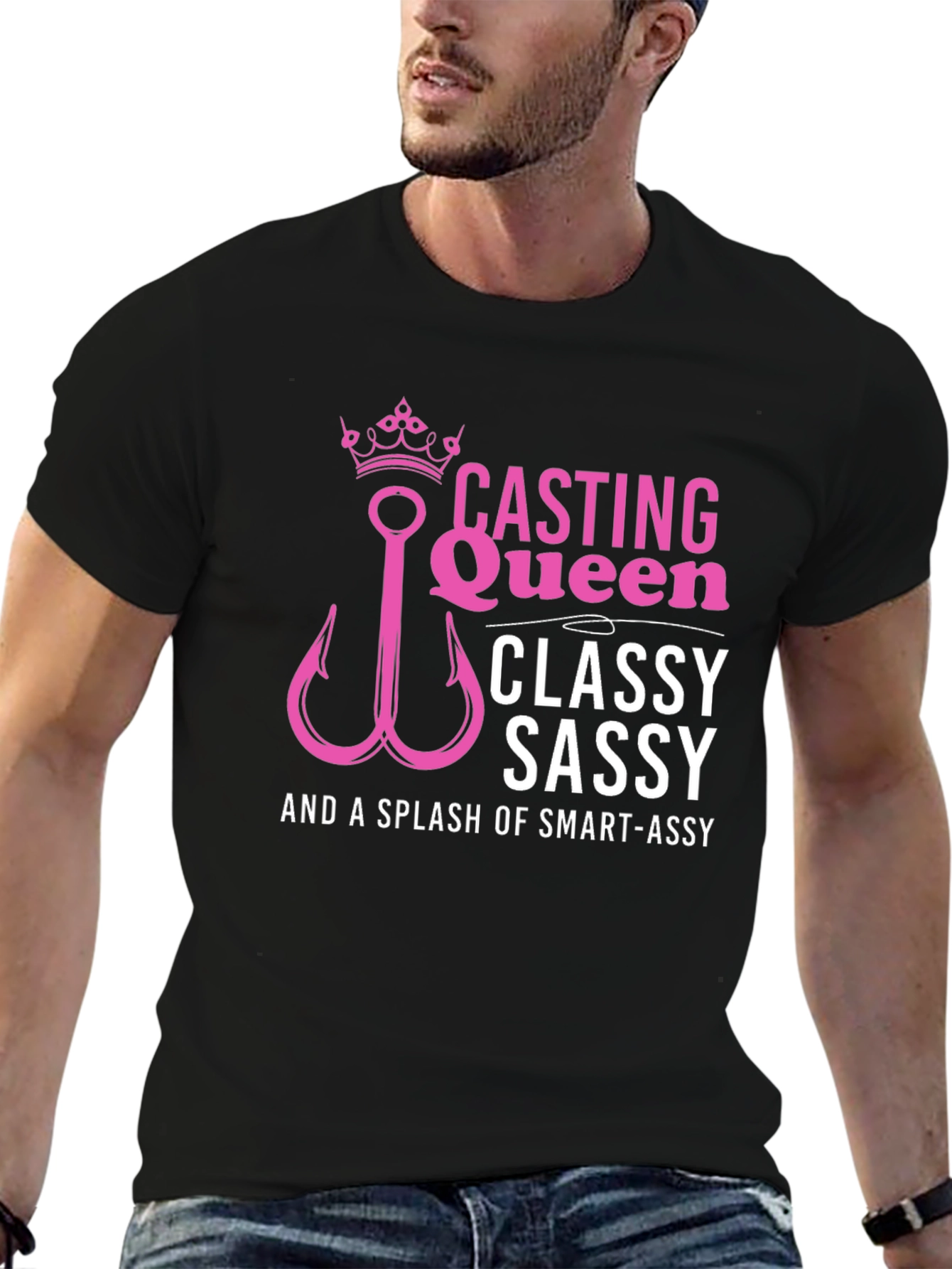 Black Casting Queen Tee: Classy, Sassy, Smart-Assy Fishing Shirt view 6