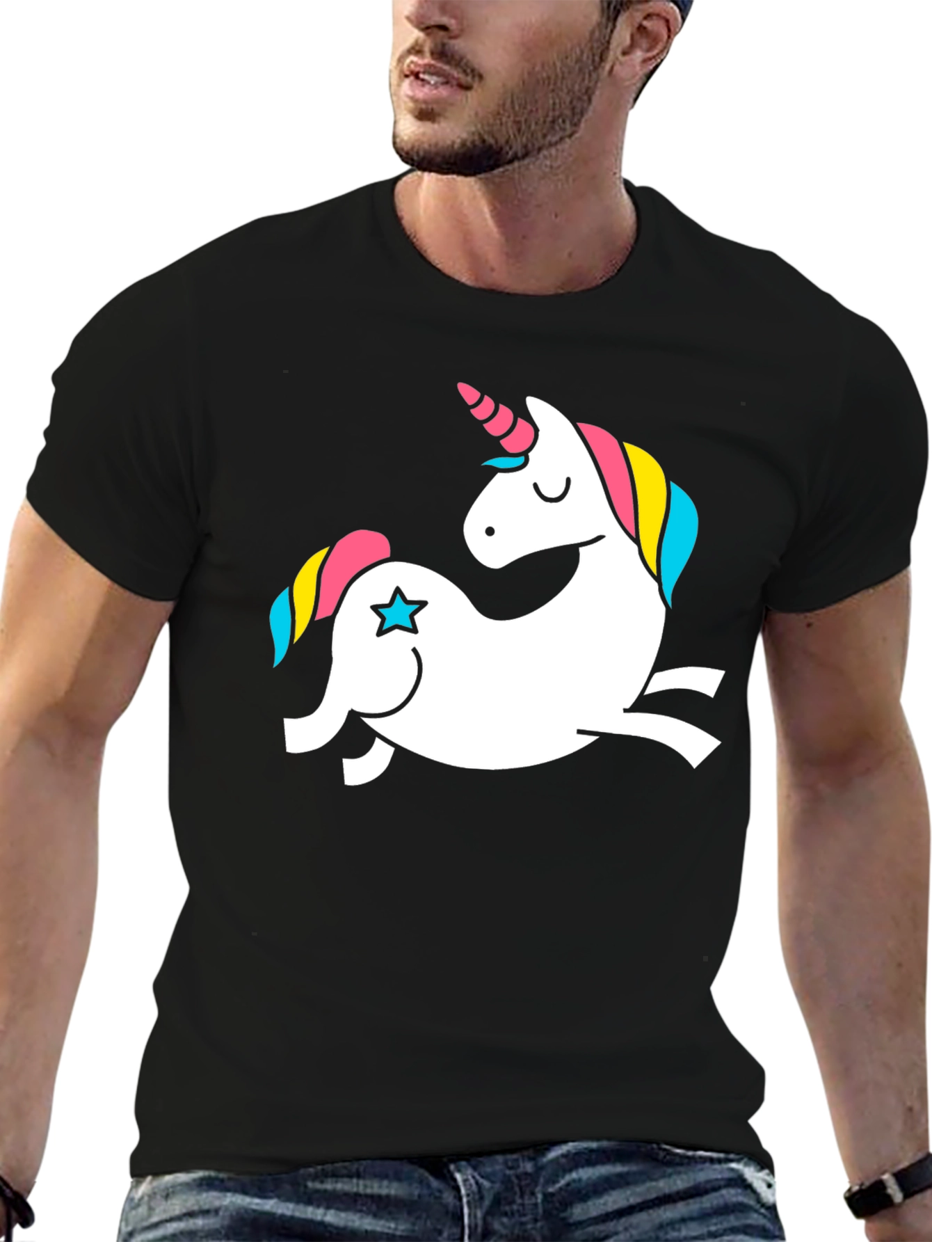 Black Unicorn Graphic Tee - Black Cotton T-Shirt view 6