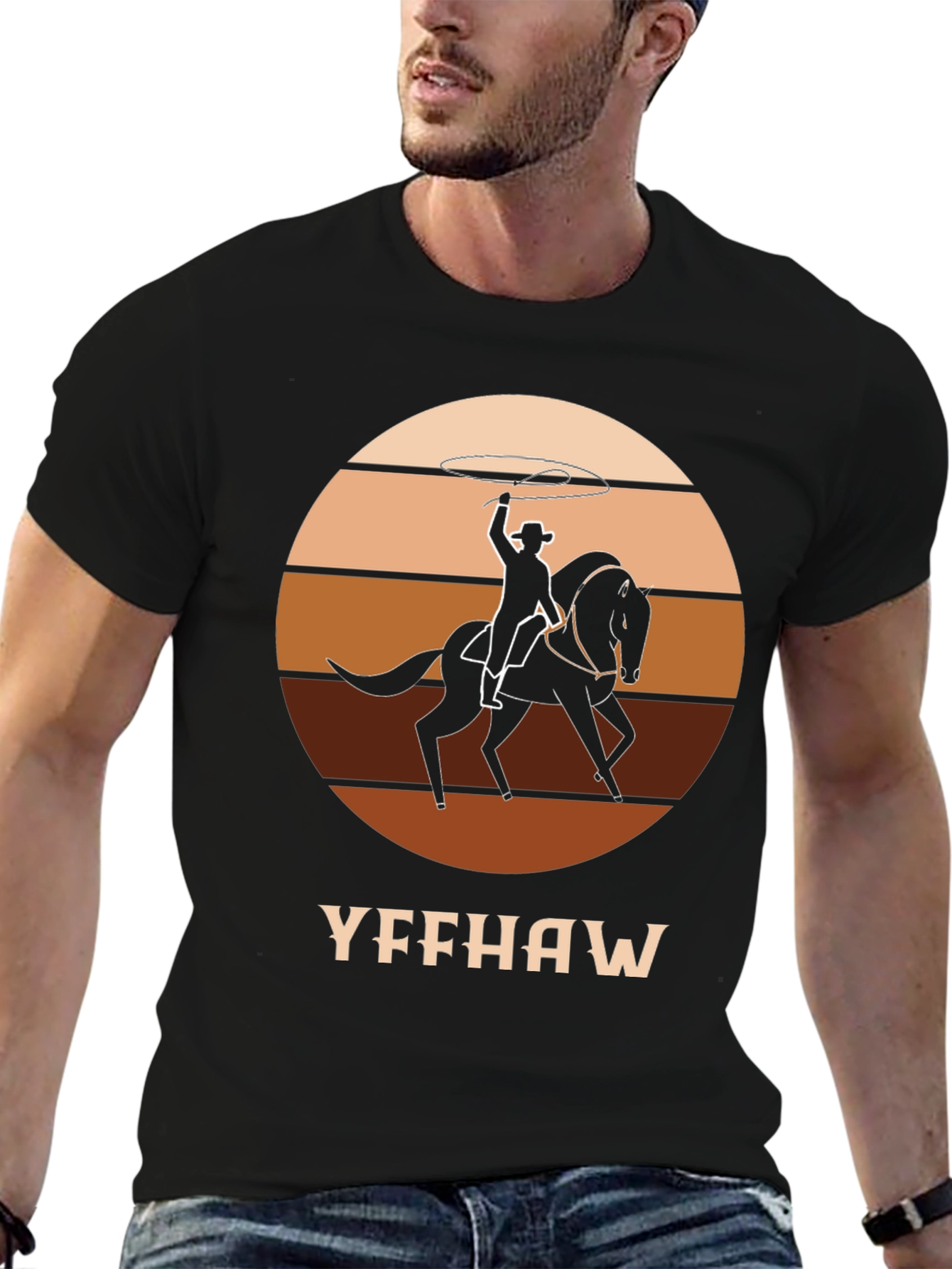 Black Yeehaw Cowboy Horse T-Shirt - Western Style Tee view 6