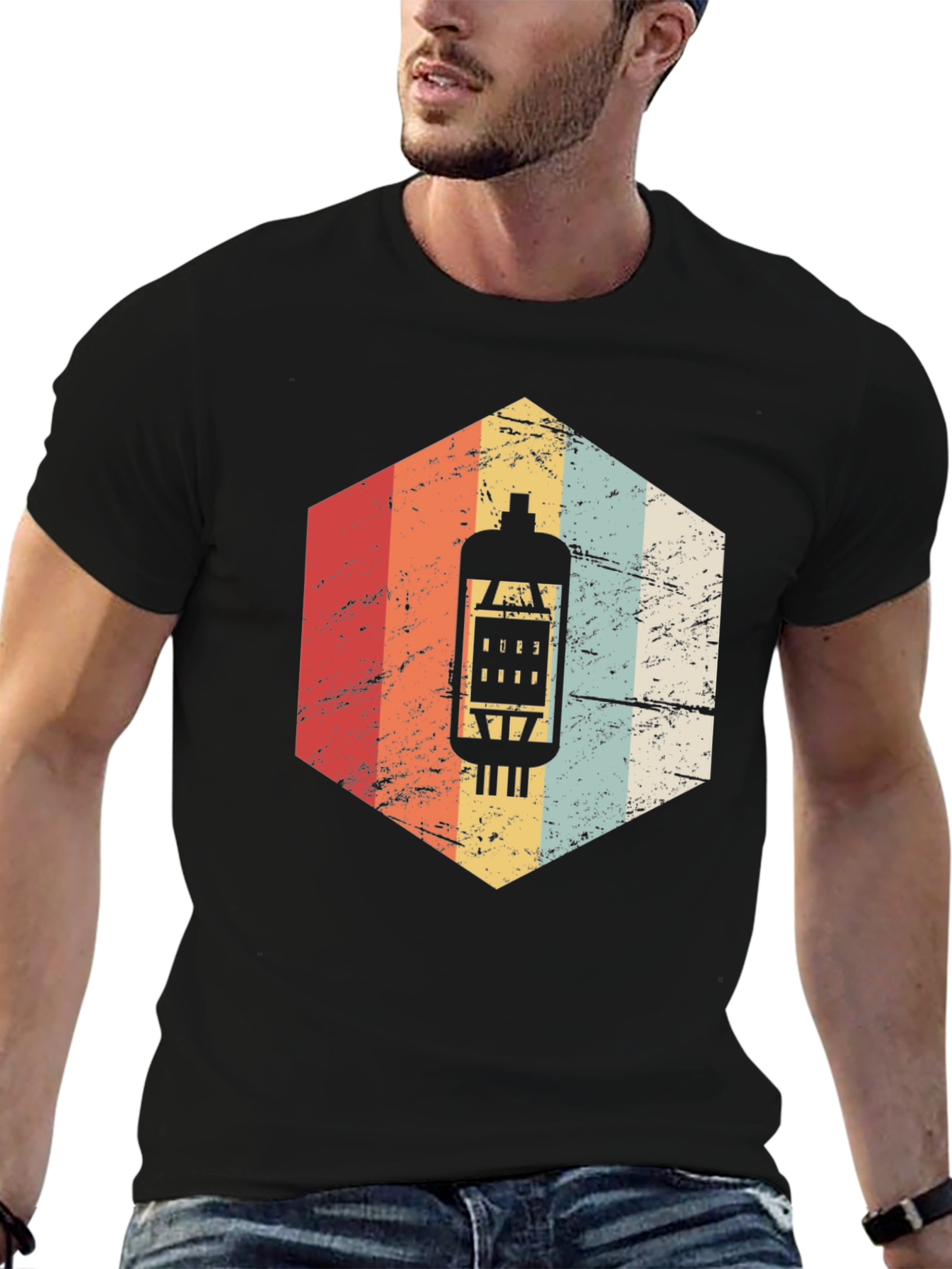Black Vintage Retro Tube Amp T-Shirt - Musician Gift view 6