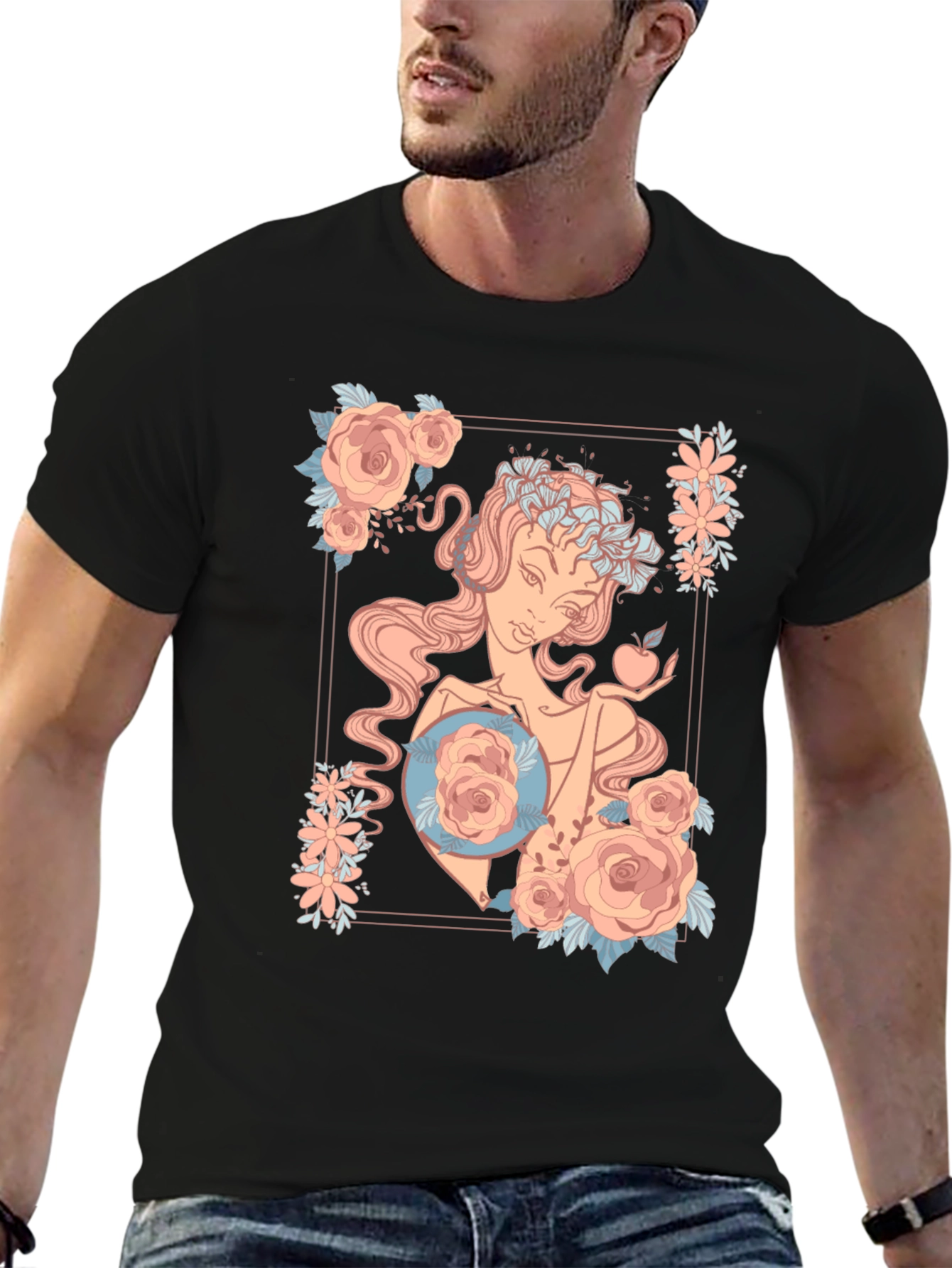 Black Floral Goddess Graphic Black T-Shirt view 6