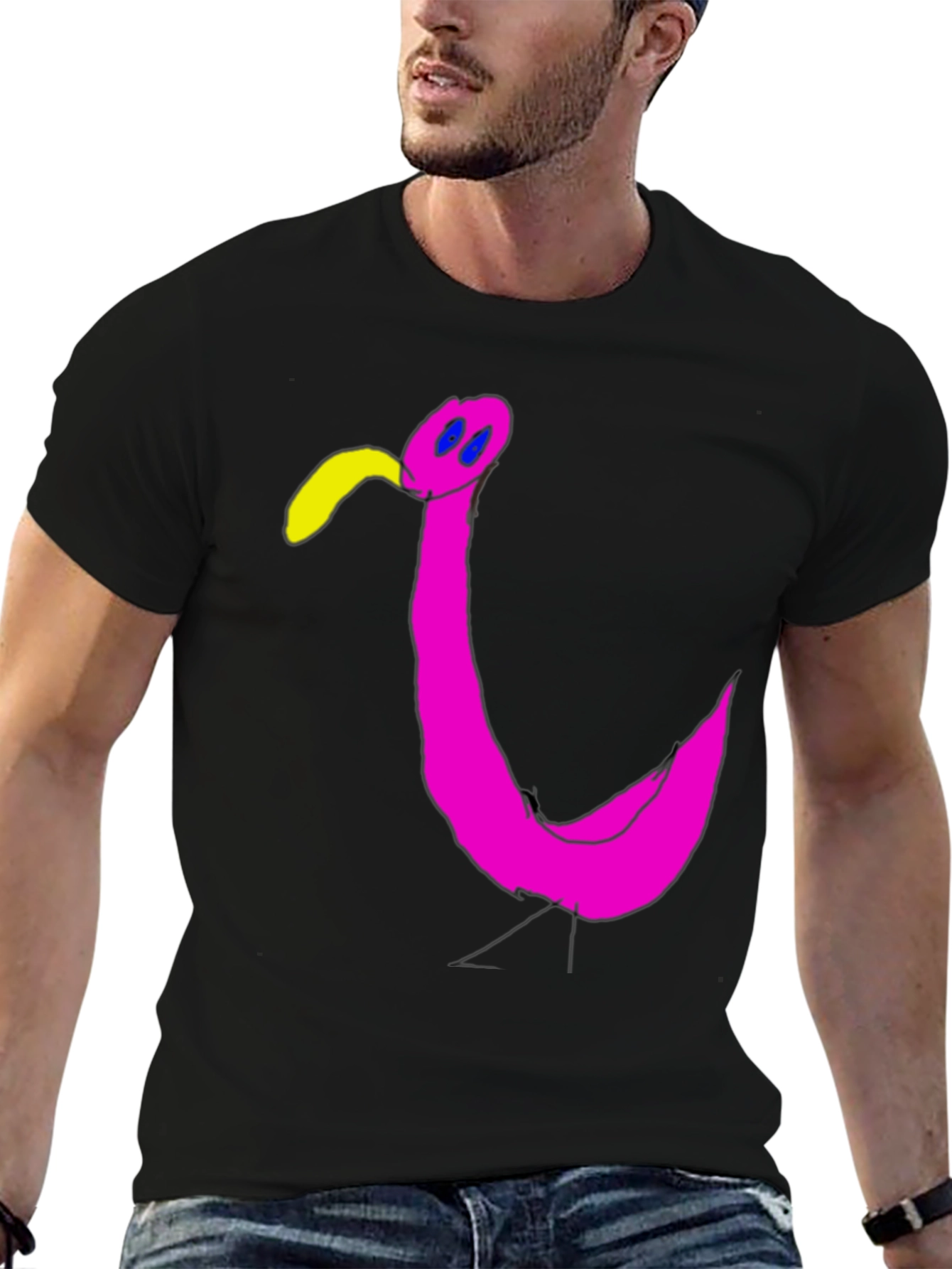 Black Funky Flamingo Black T-Shirt - Unique Graphic Tee view 6