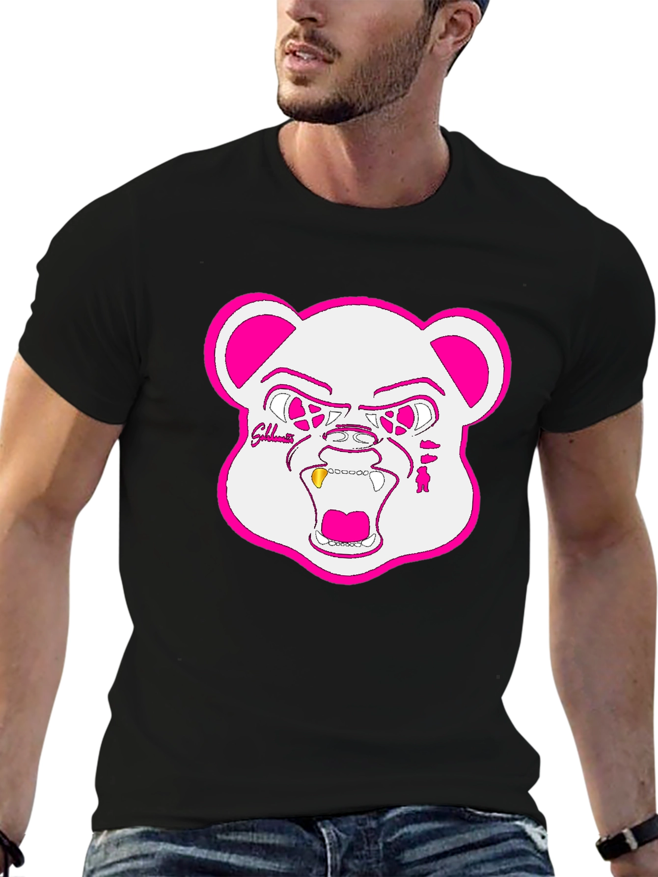 Black Black T-Shirt with Goldteeth Bear Graphic view 6