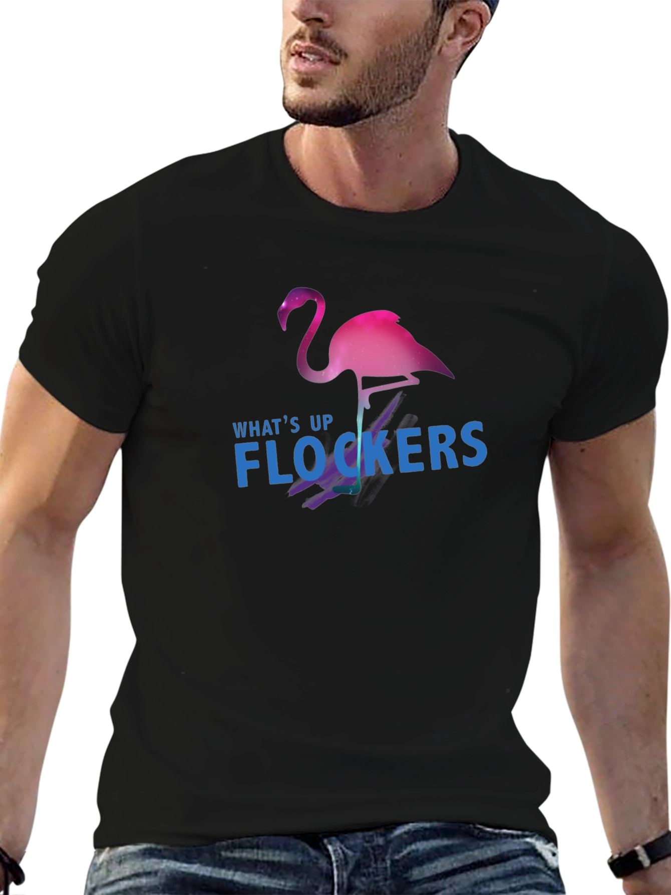 Black What's Up Flockers T-Shirt - Flamingo Graphic Tee view 6