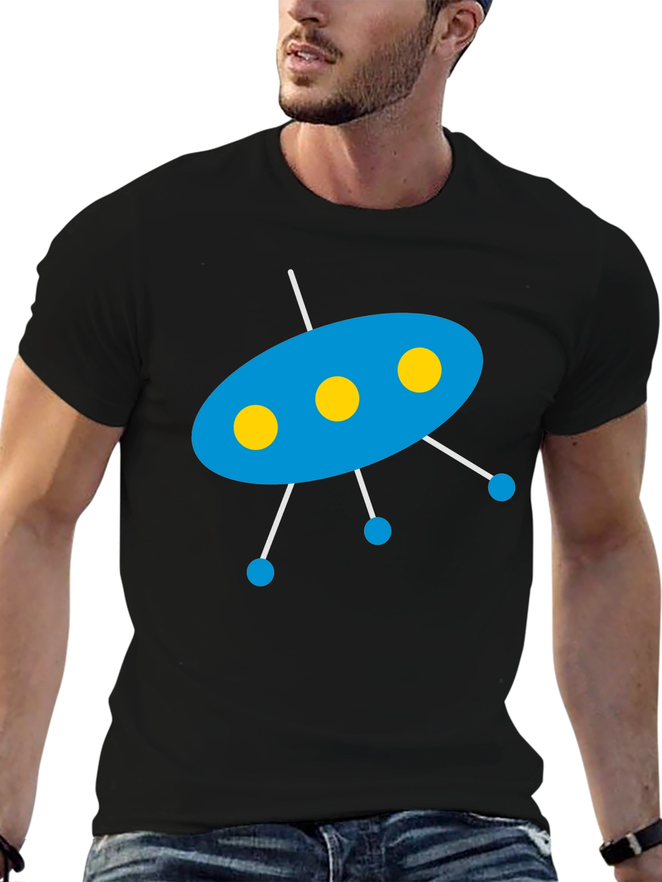 Black UFO Graphic T-Shirt - Black Cotton Blend Tee view 6