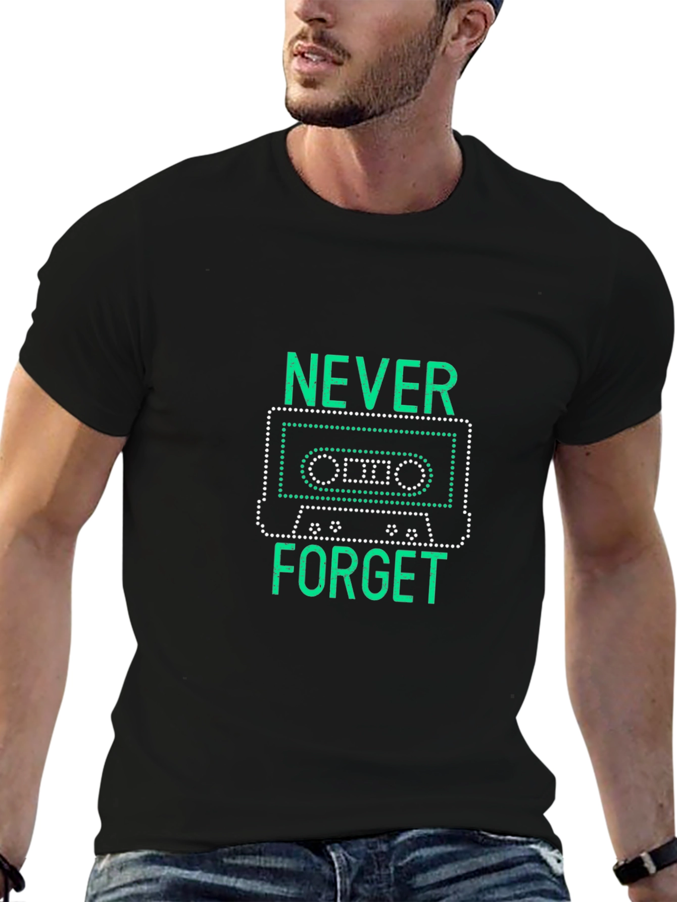 Black Retro Cassette Tape T-Shirt - Never Forget Graphic Tee view 6