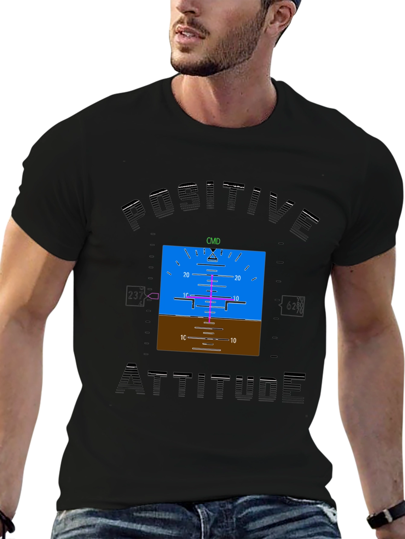 Black Positive Attitude Aviation T-Shirt view 6