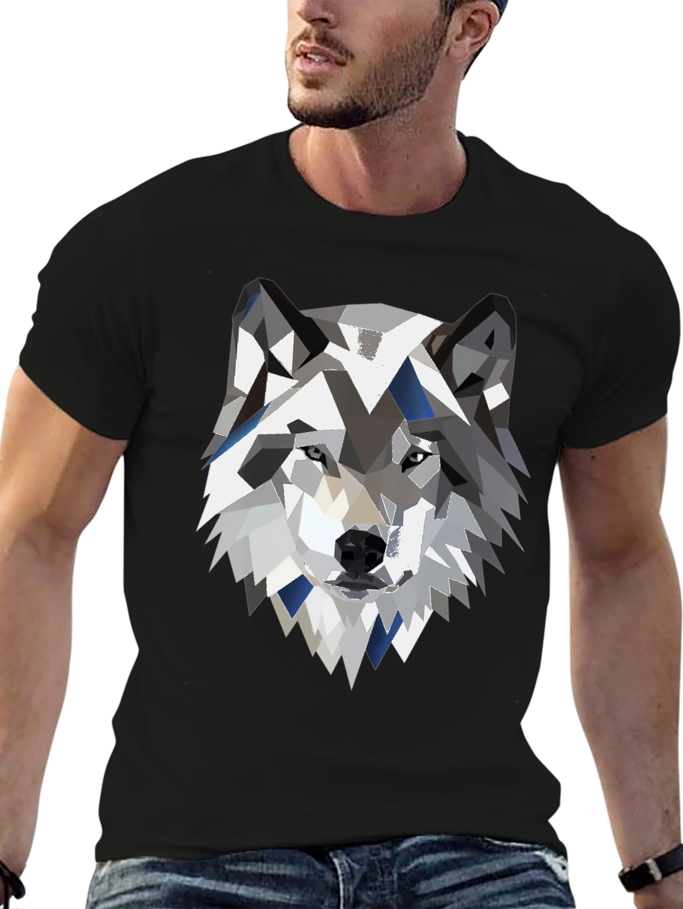 Black Geometric Wolf Graphic Print Black Tee view 6