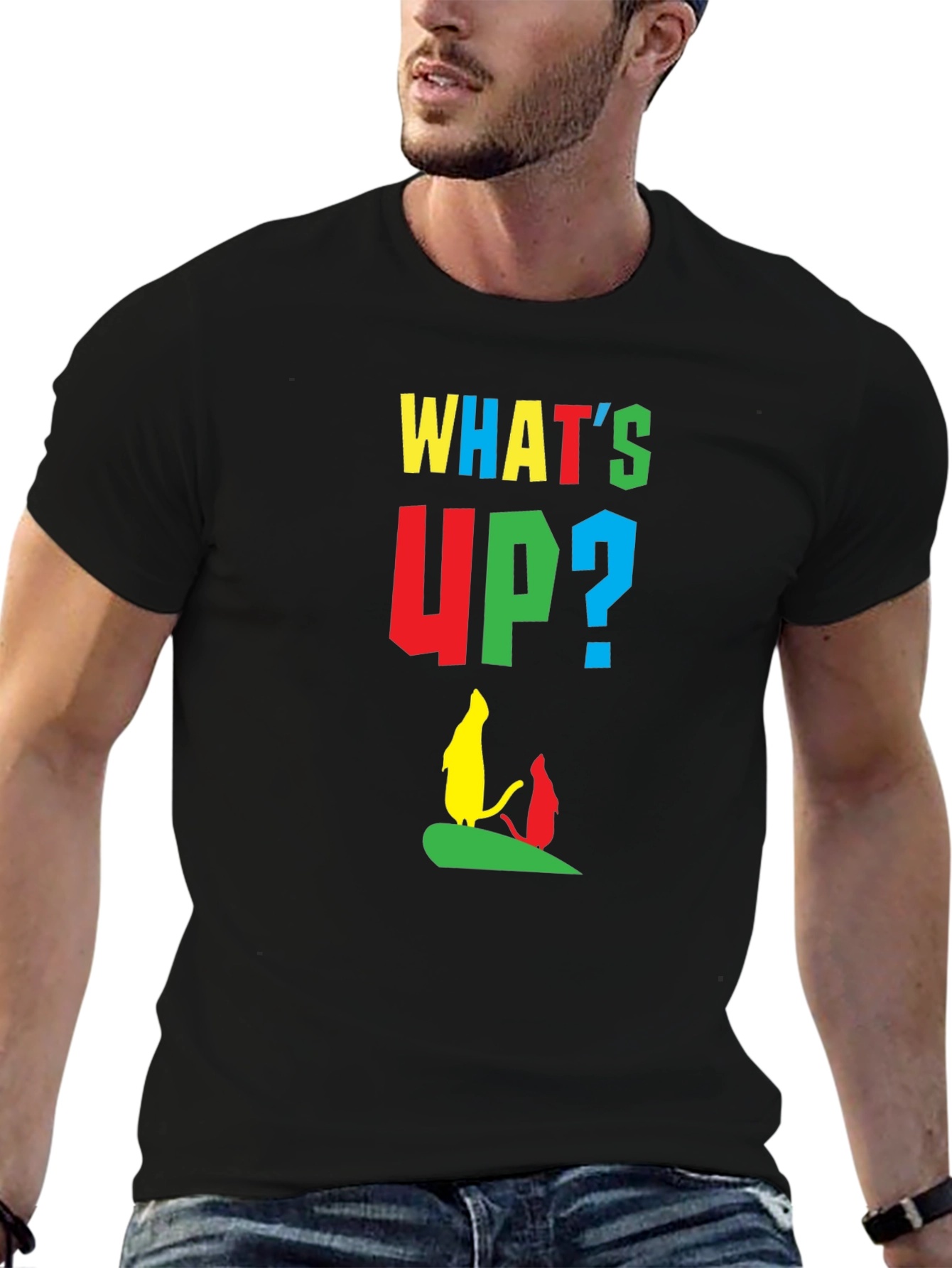 Black Whimsical Cartoon Graphic Tee - What's Up? view 6