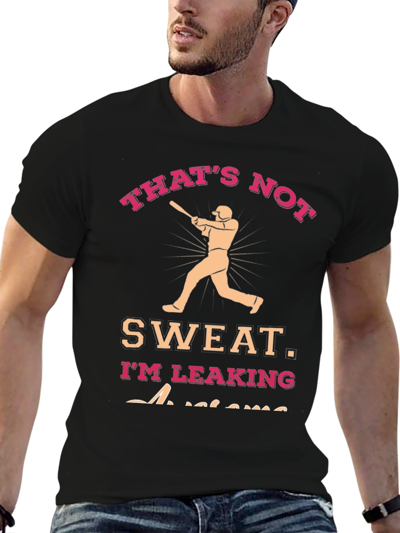 Black Funny Baseball T-Shirt - "That's Not Sweat" view 6