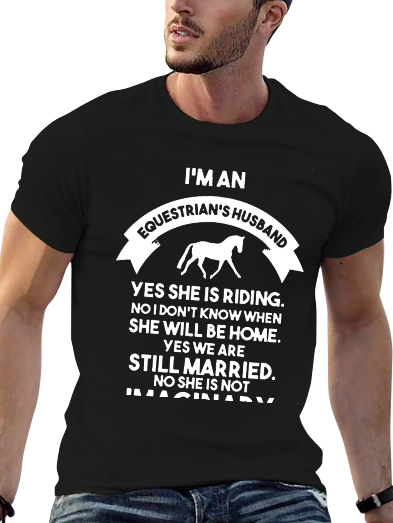Black Equestrian's Husband Graphic Tee - Funny Horse Lover Gift view 6