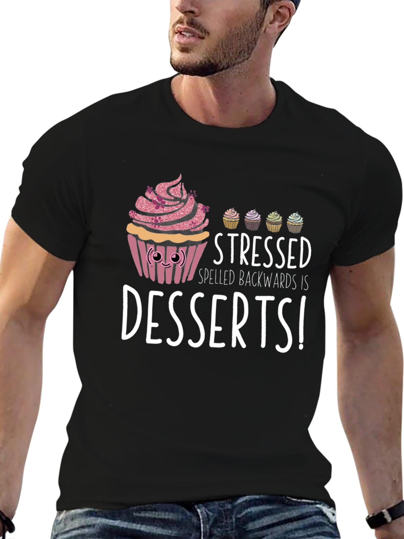 Black Stressed Spelled Backwards Dessert T-Shirt view 6