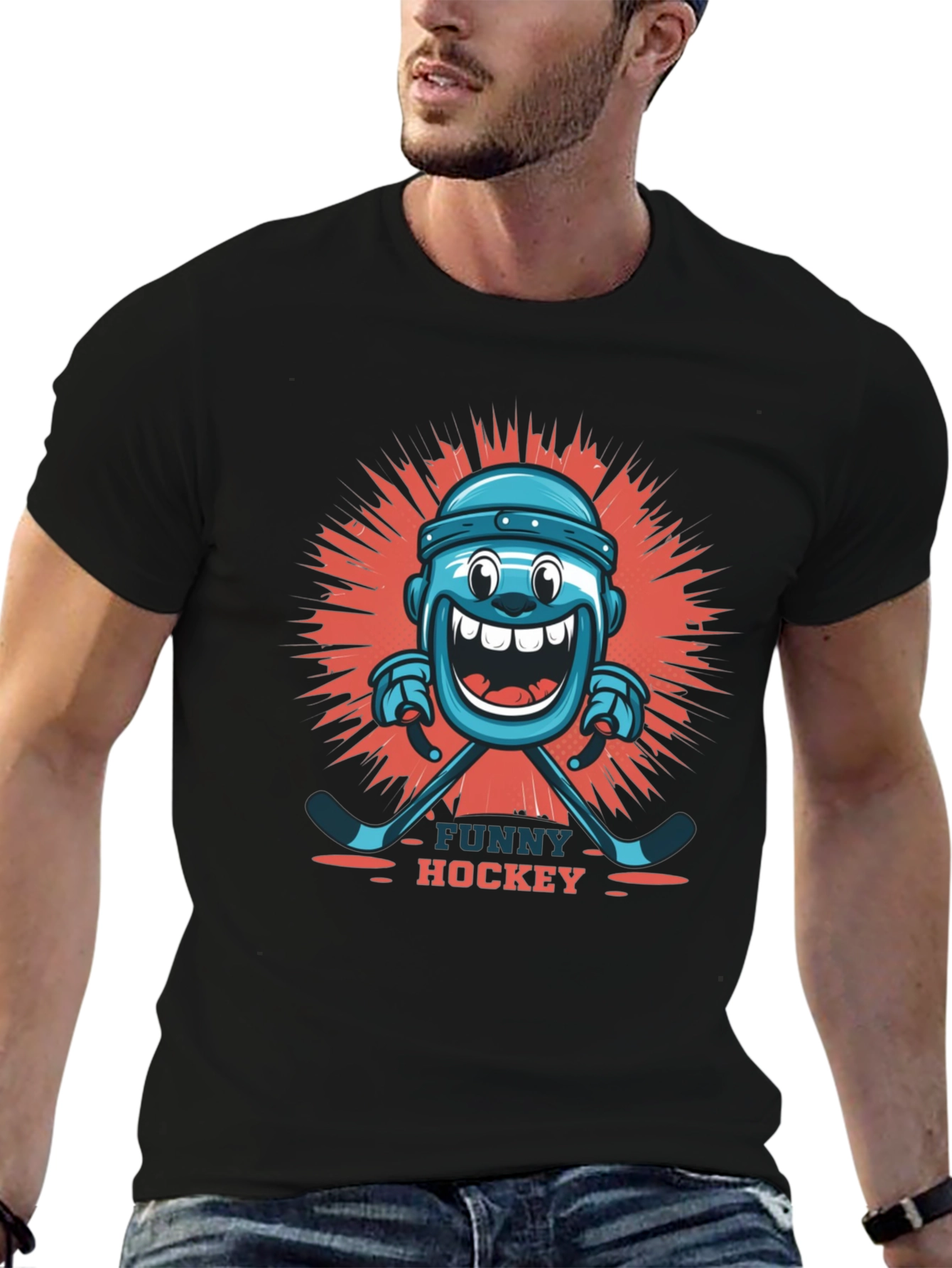 Black Funny Hockey Graphic T-Shirt view 6