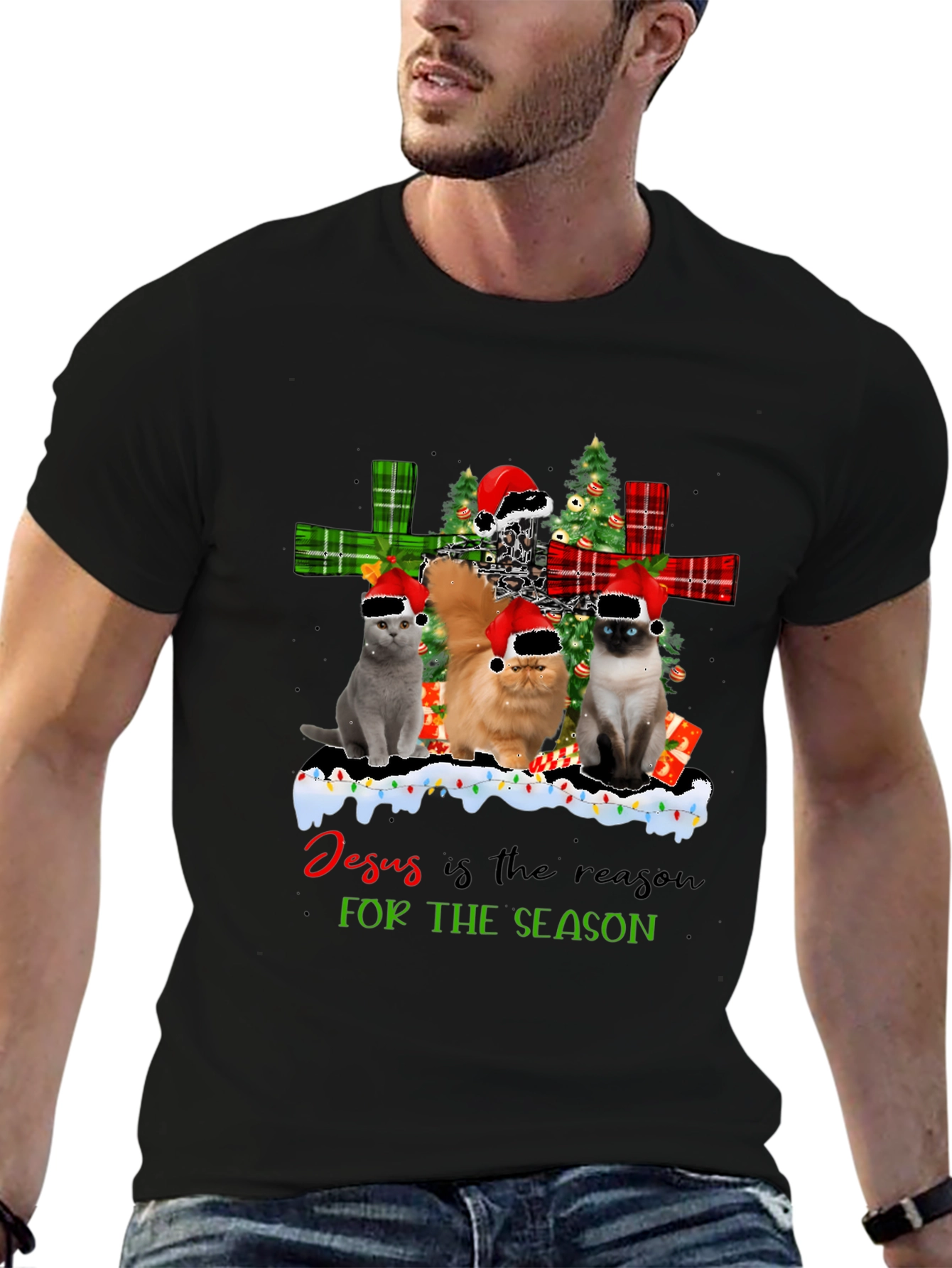 Black Cats Christmas T-Shirt - Jesus is the Reason view 6