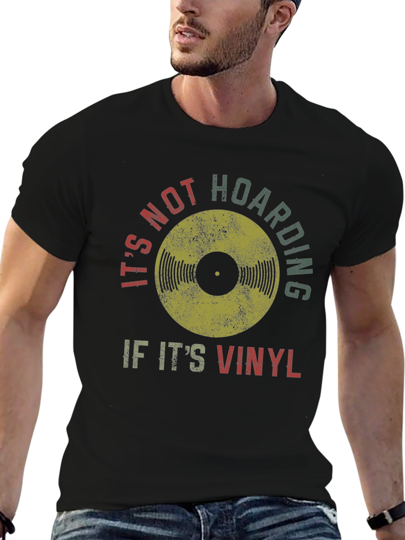 Black It's Not Hoarding if It's Vinyl T-Shirt view 6