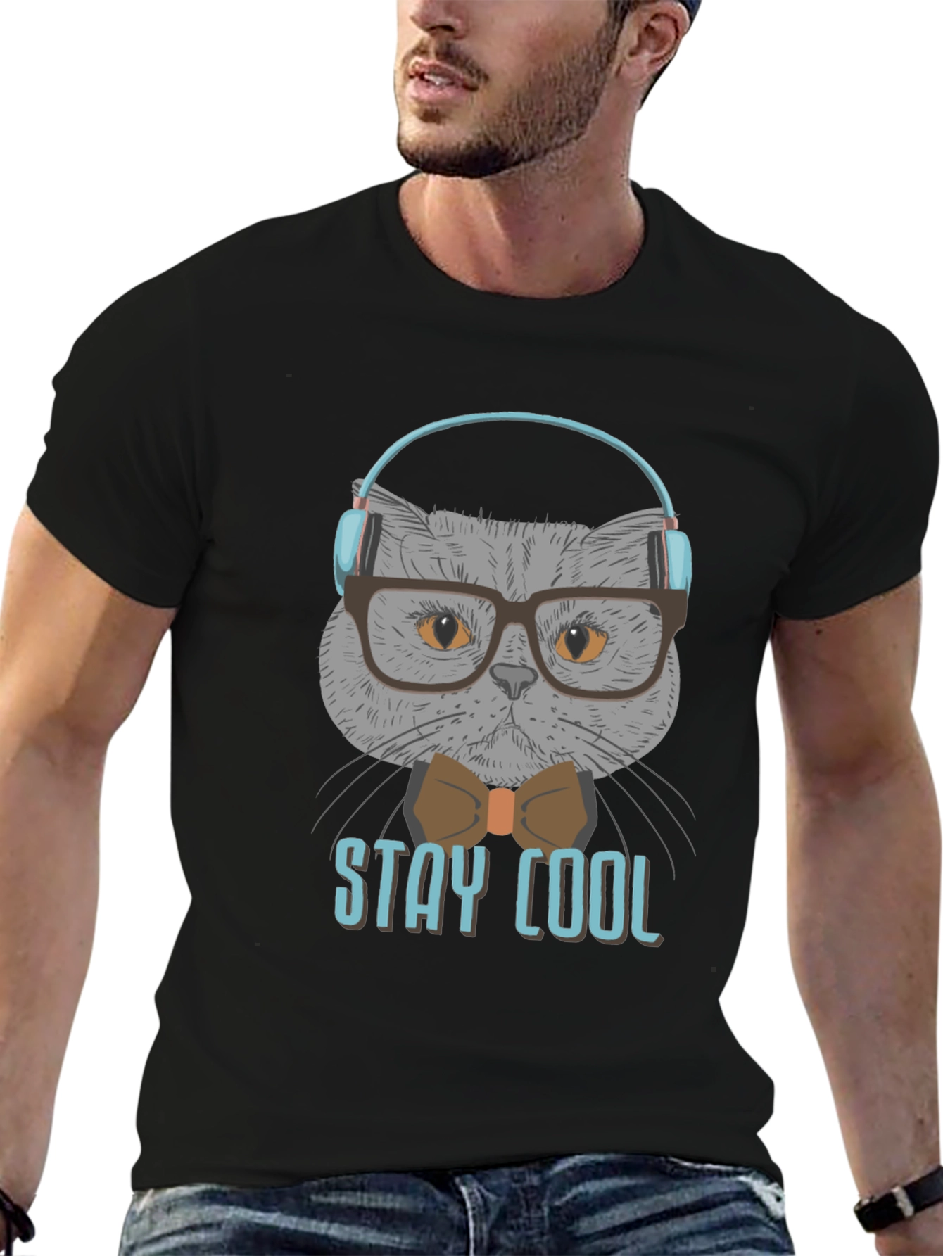 Black Stay Cool Cat T-Shirt - Trendy Graphic Tee view 6