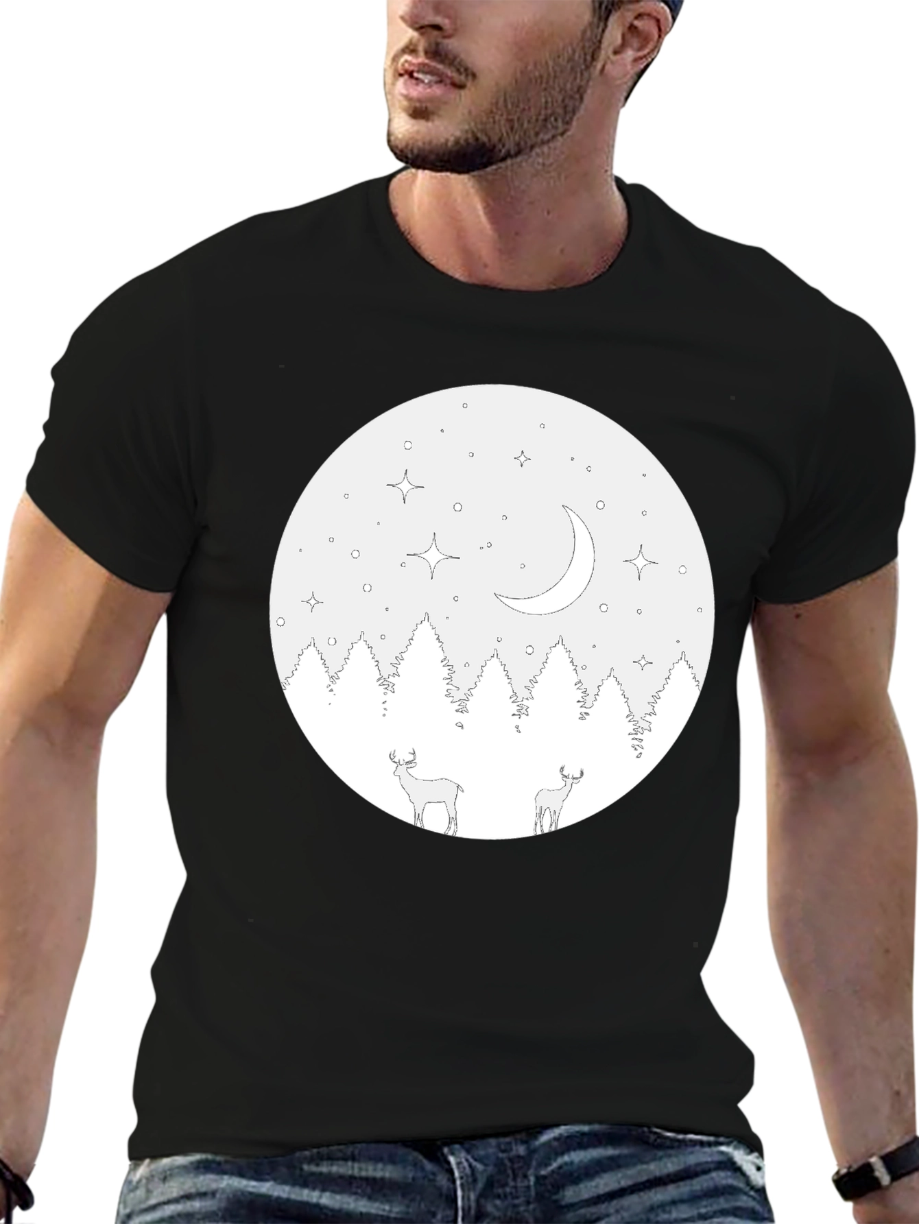 Black Black Deer & Moon Graphic Tee view 6