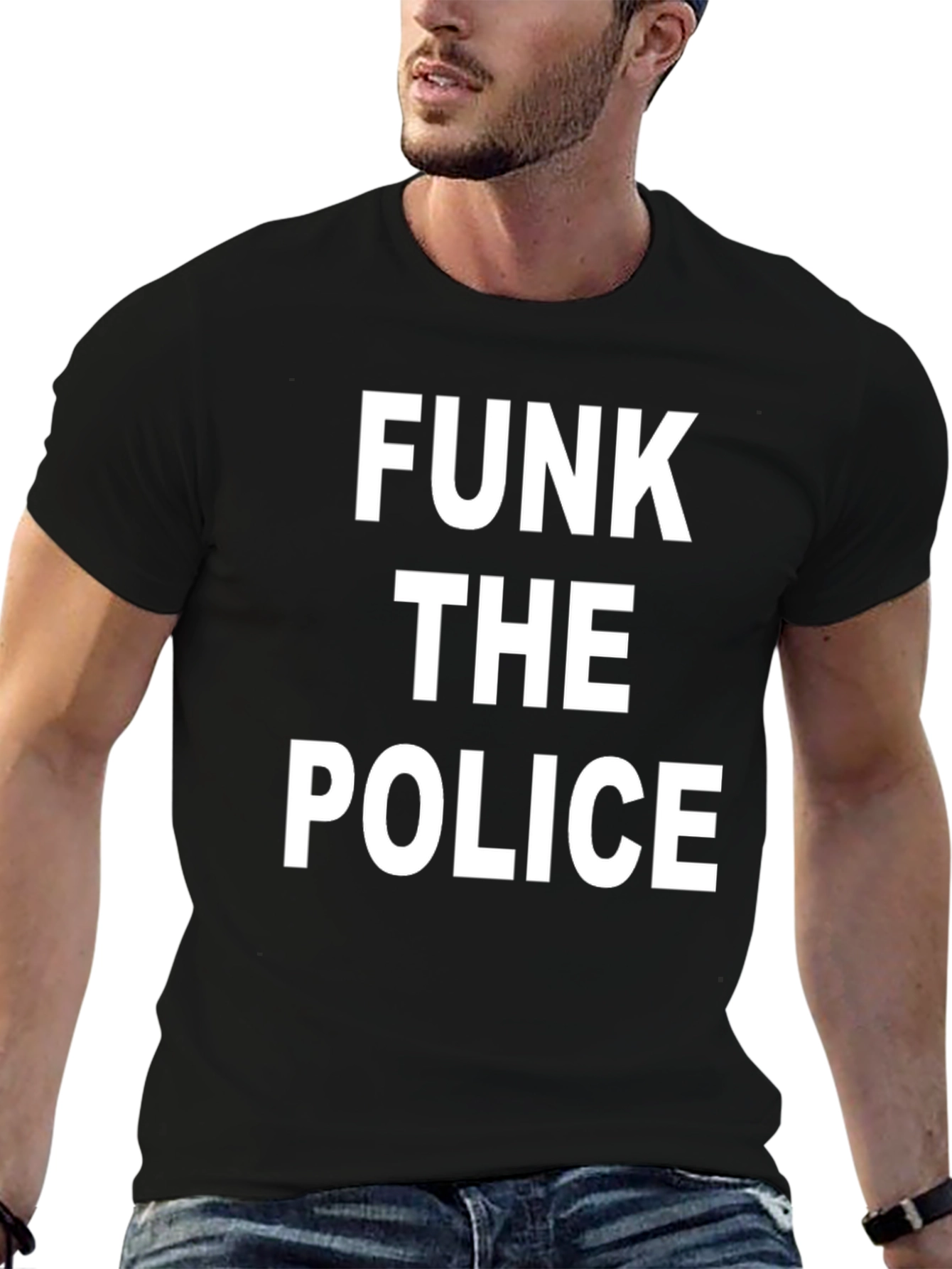 Black Funk the Police Graphic Tee - Black Cotton T-Shirt view 6