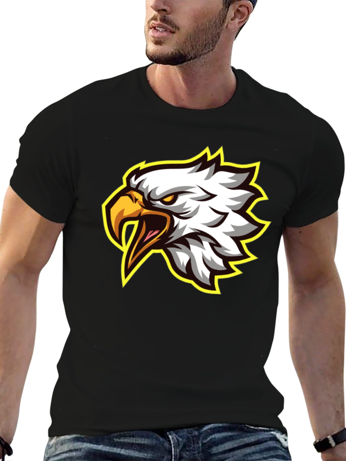 Black Eagle Graphic Tee - Fierce Bird Design Black T-Shirt view 6