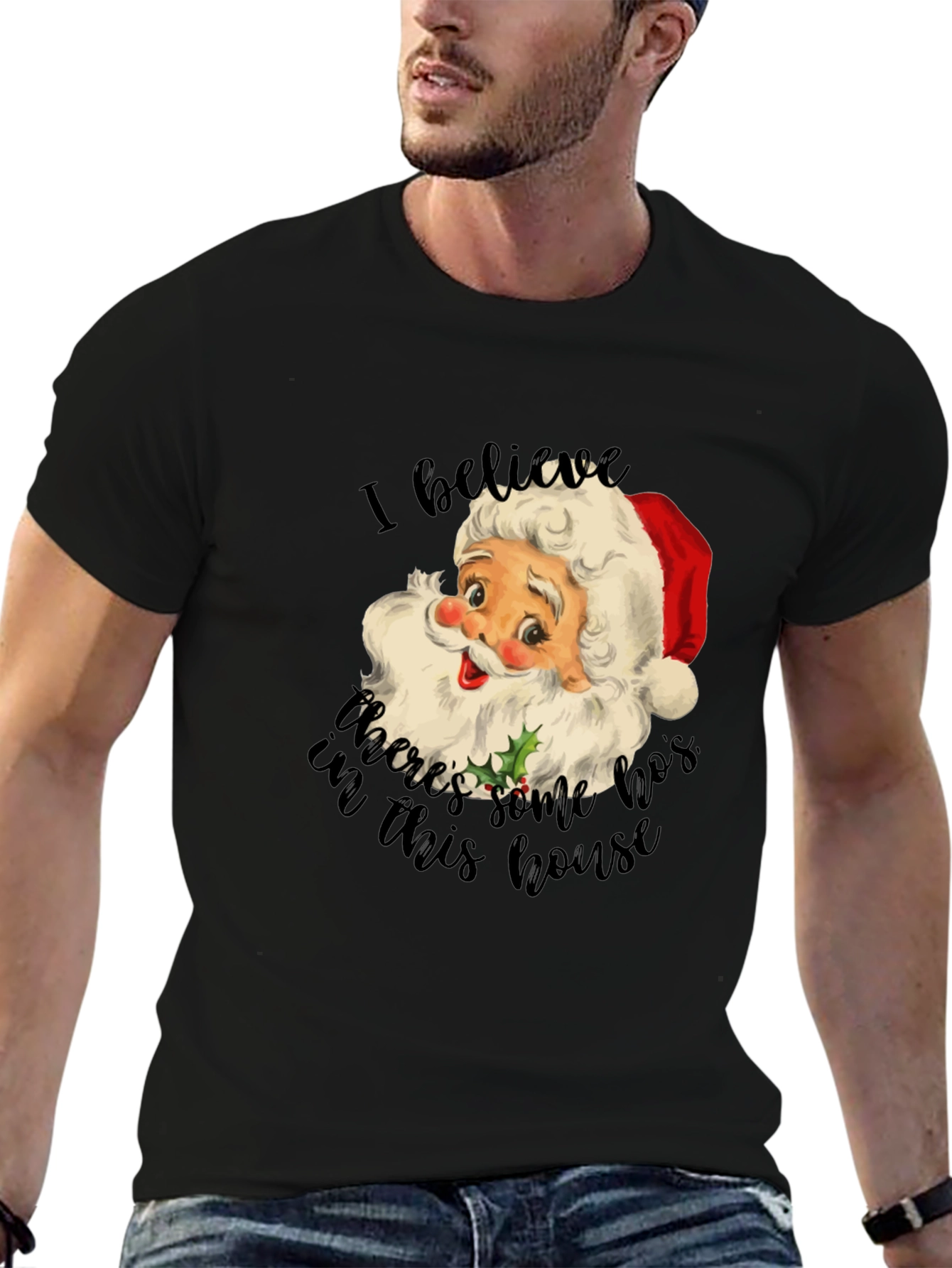 Black Funny Santa HOs Christmas T-Shirt view 6