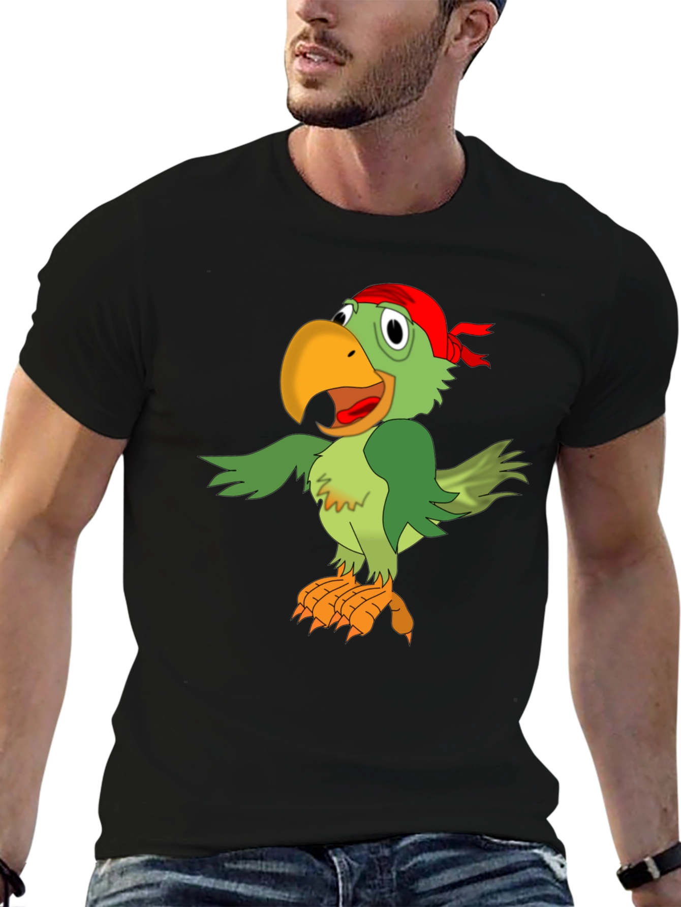 Black Parrot Pirate Graphic Tee - Men's Black T-Shirt view 6
