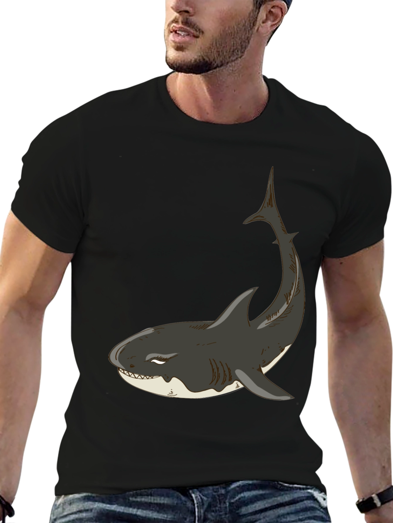 Black Cool Shark Graphic Black T-Shirt view 6