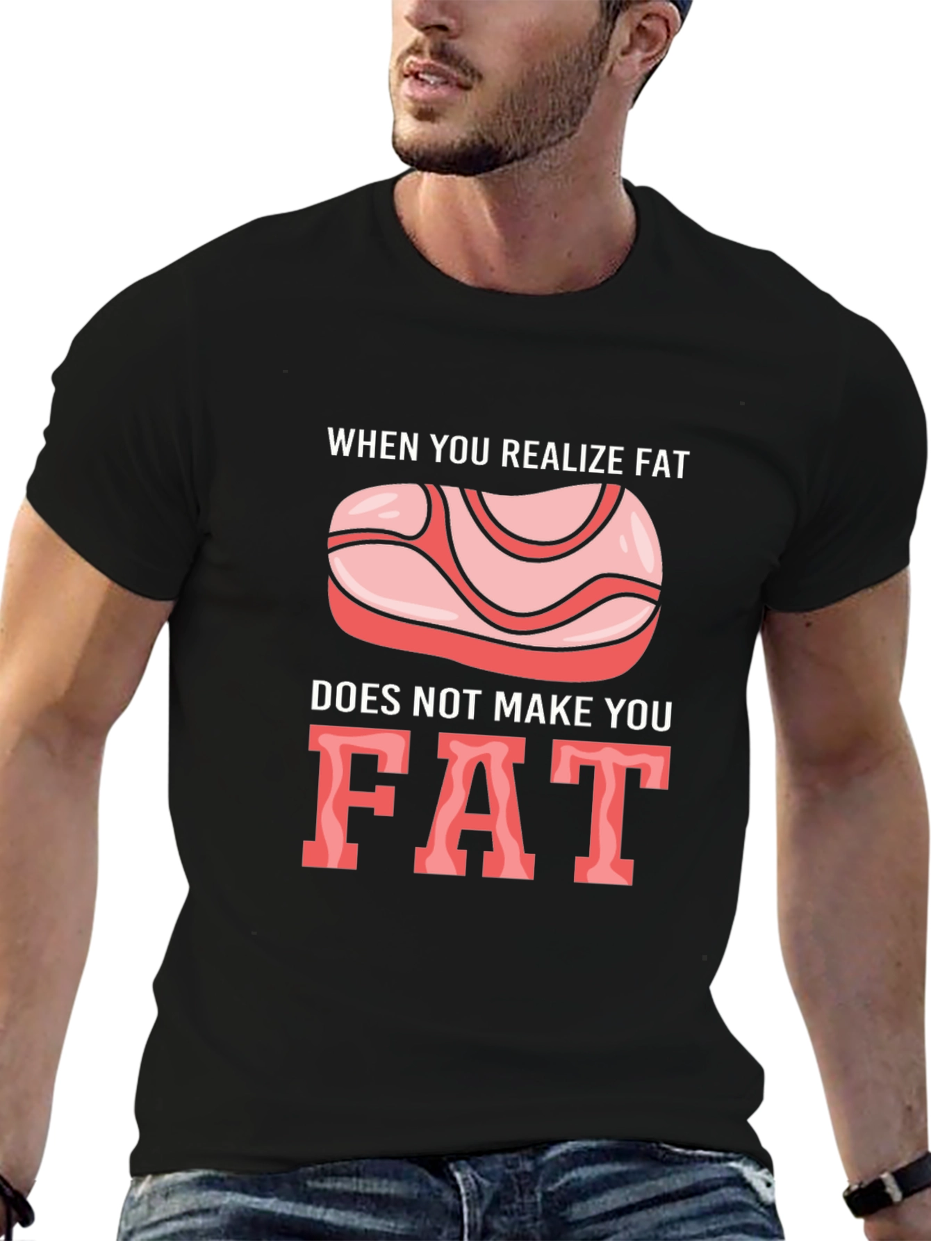 Black Funny 'Fat' T-Shirt - Dietary Humor Tee view 6