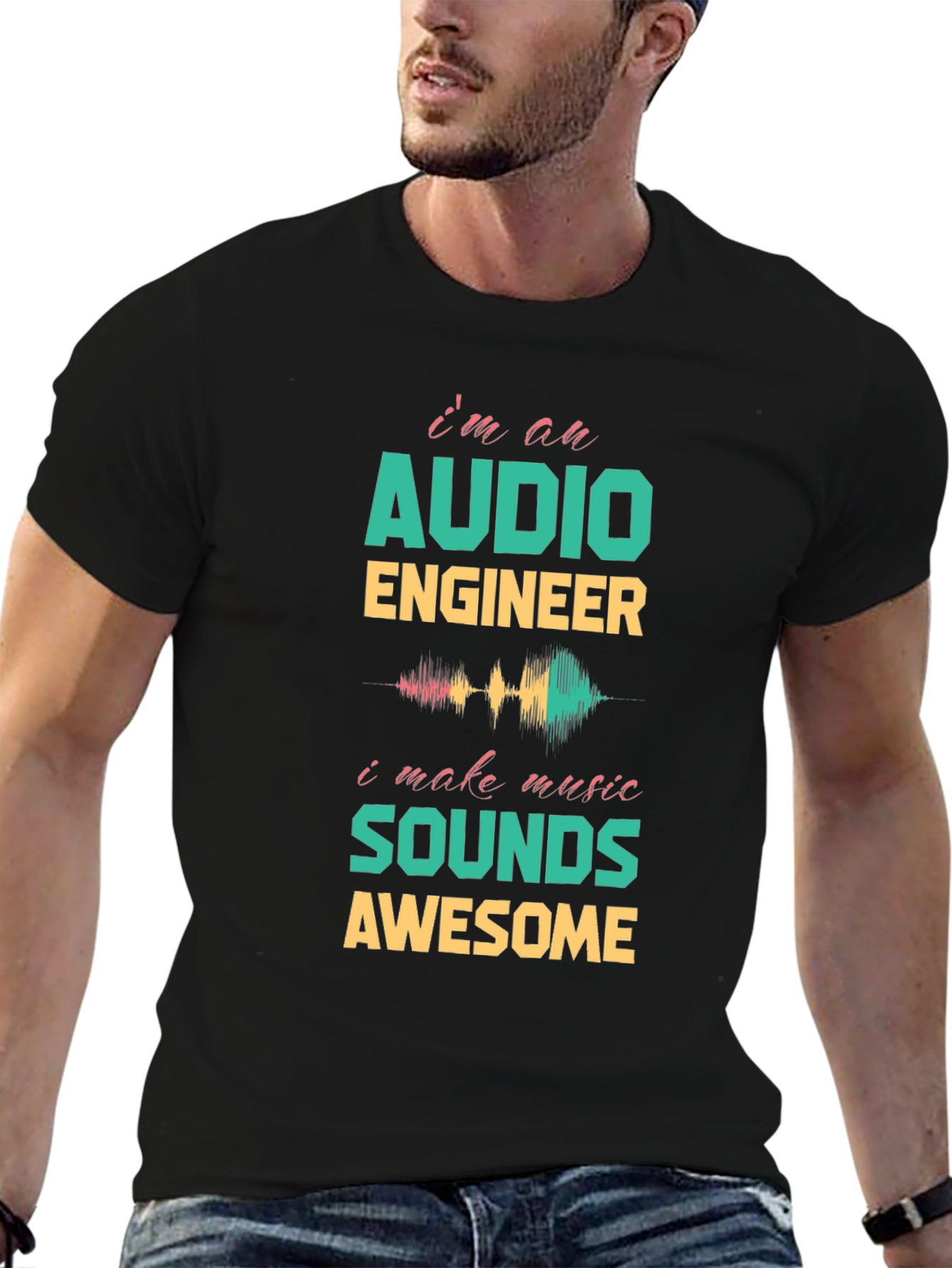 Black Audio Engineer Music Lover T-Shirt view 6
