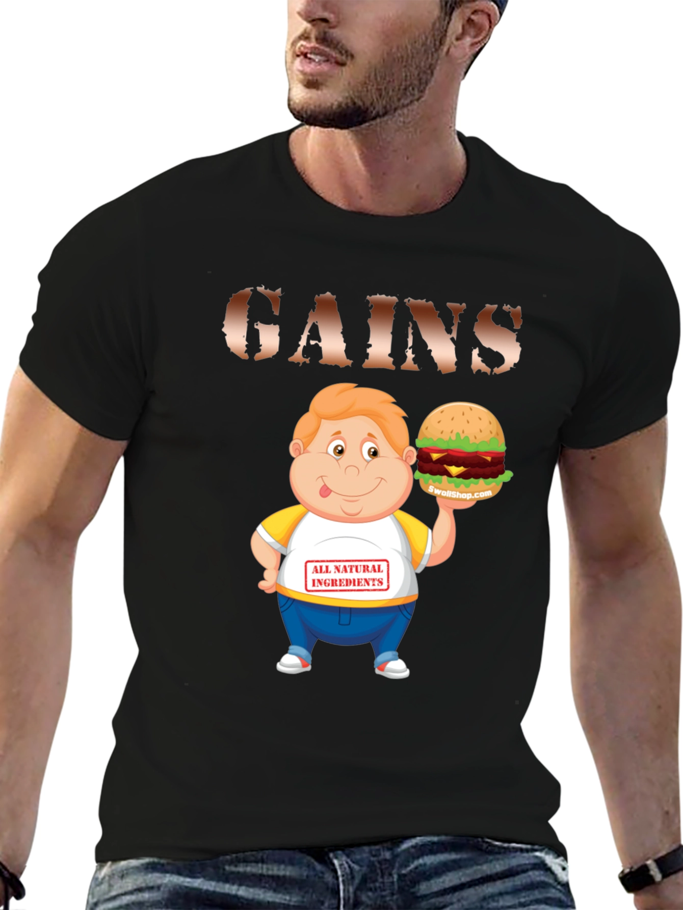 Black Gains Cartoon Burger T-Shirt view 6