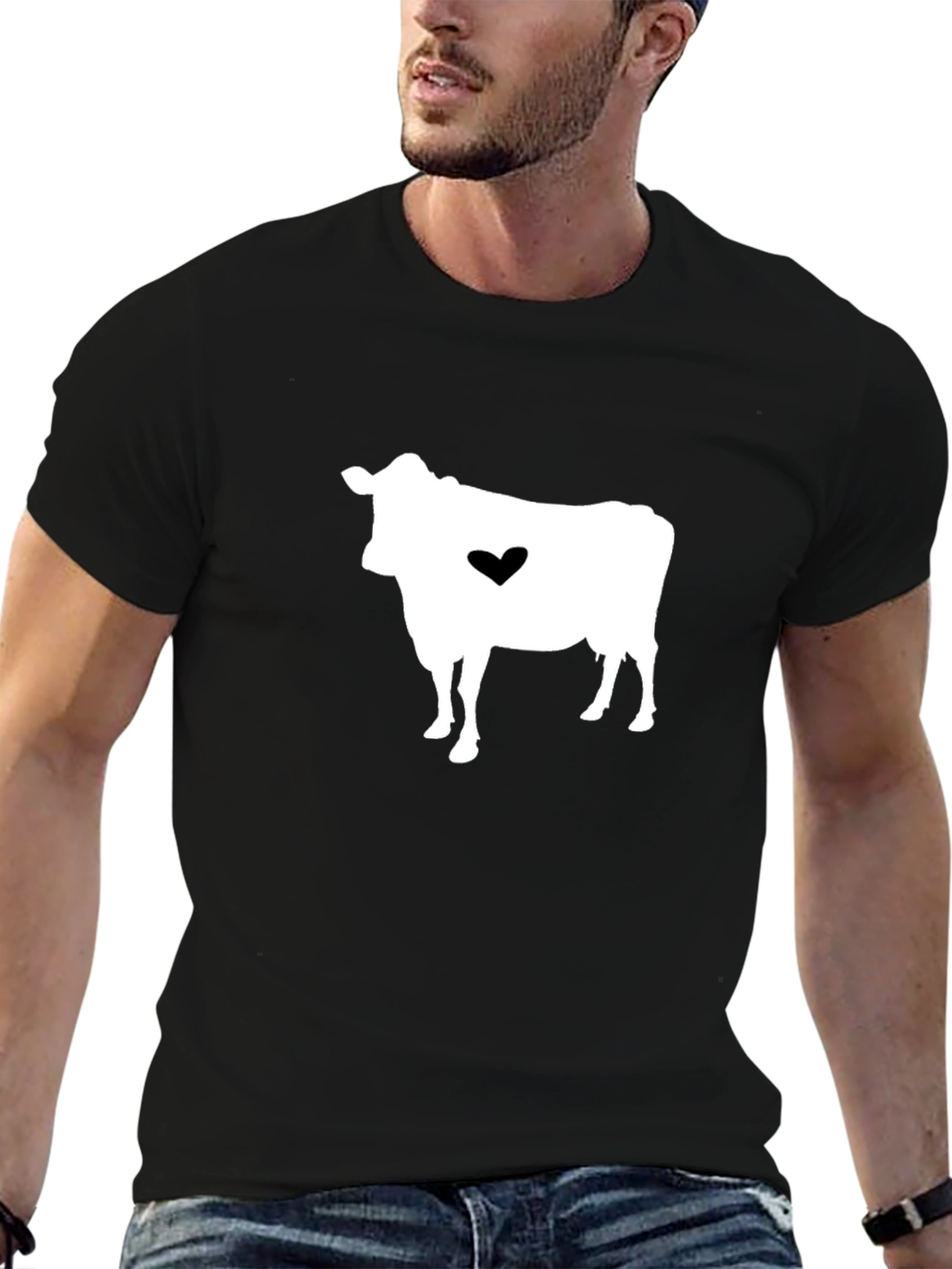 Black Cow Heart Graphic T-Shirt - Black Casual Tee view 6