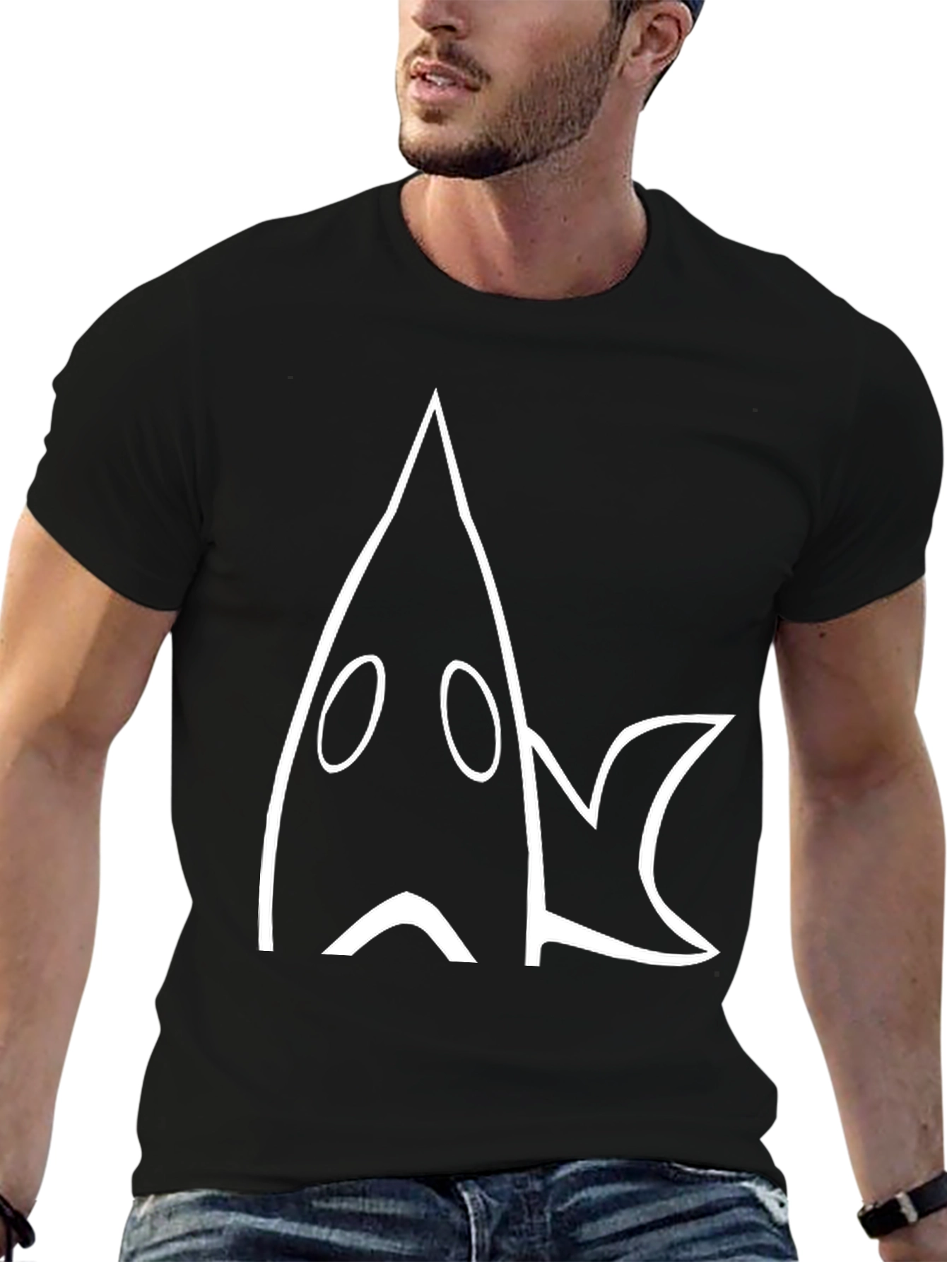Black Cool Black T-Shirt with Abstract White Shark Design view 6