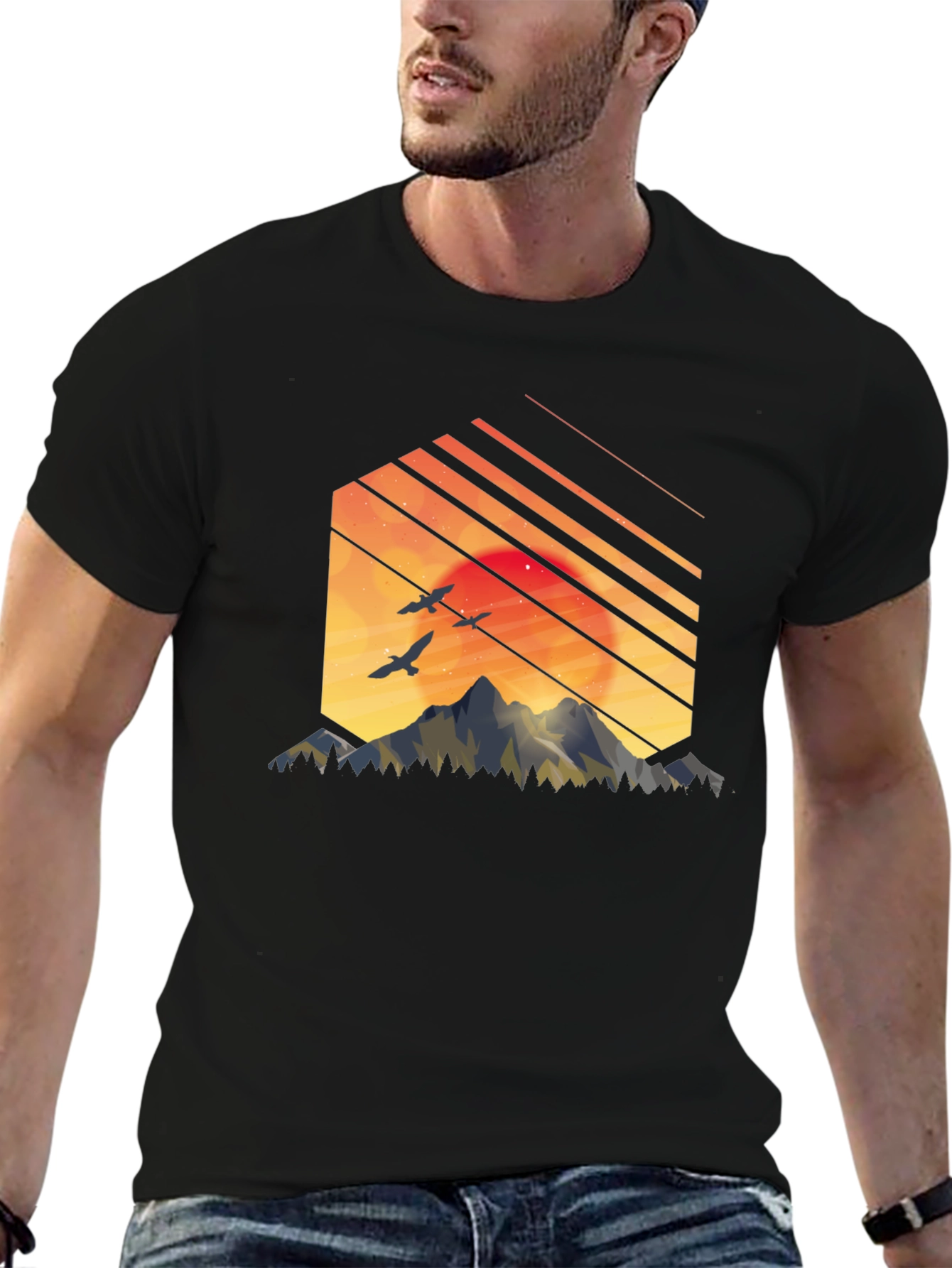 Black Sunset Mountain Graphic Tee - Stylish Black T-Shirt view 6