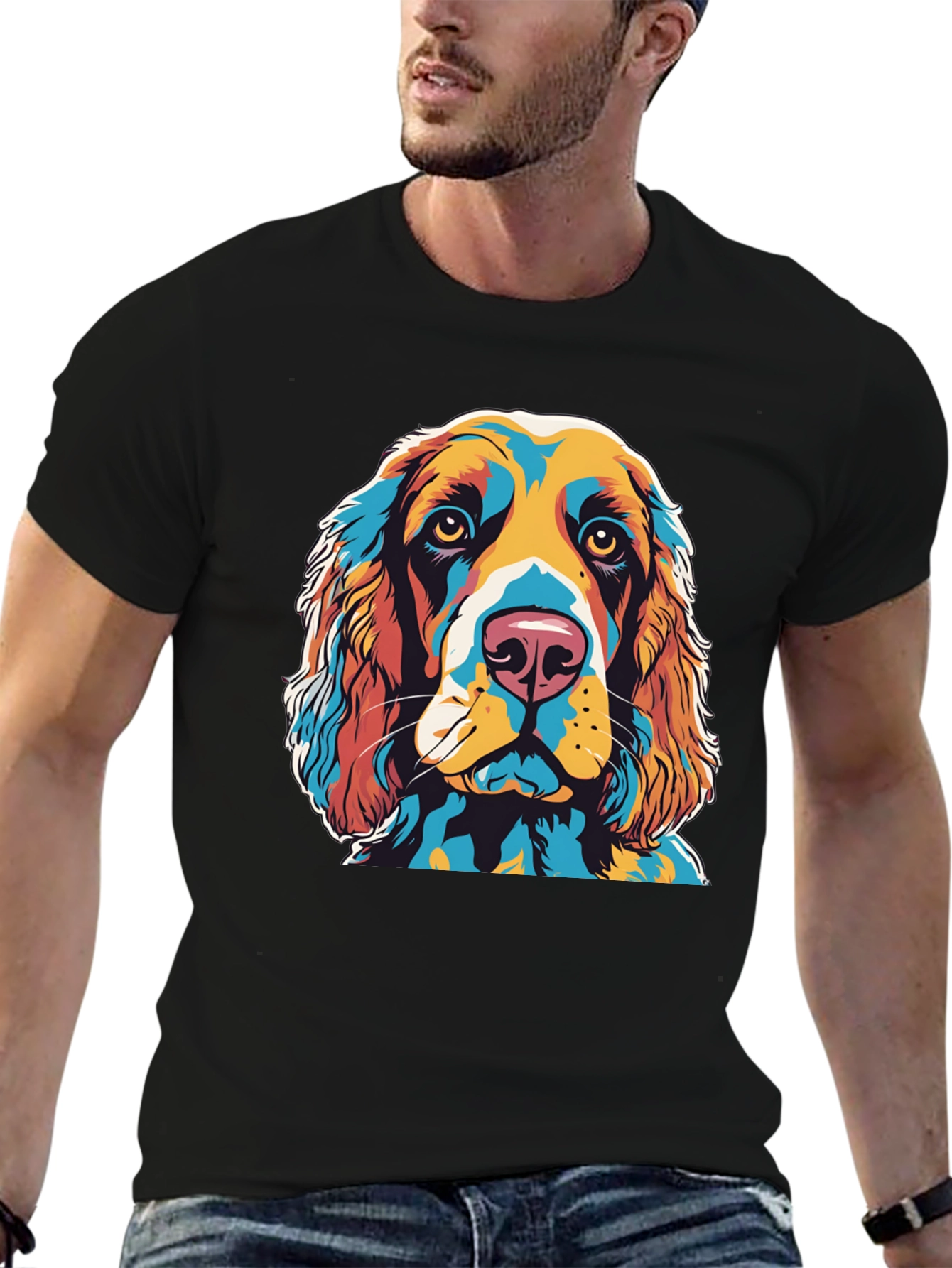 Black Colorful Dog Portrait Graphic T-Shirt view 6