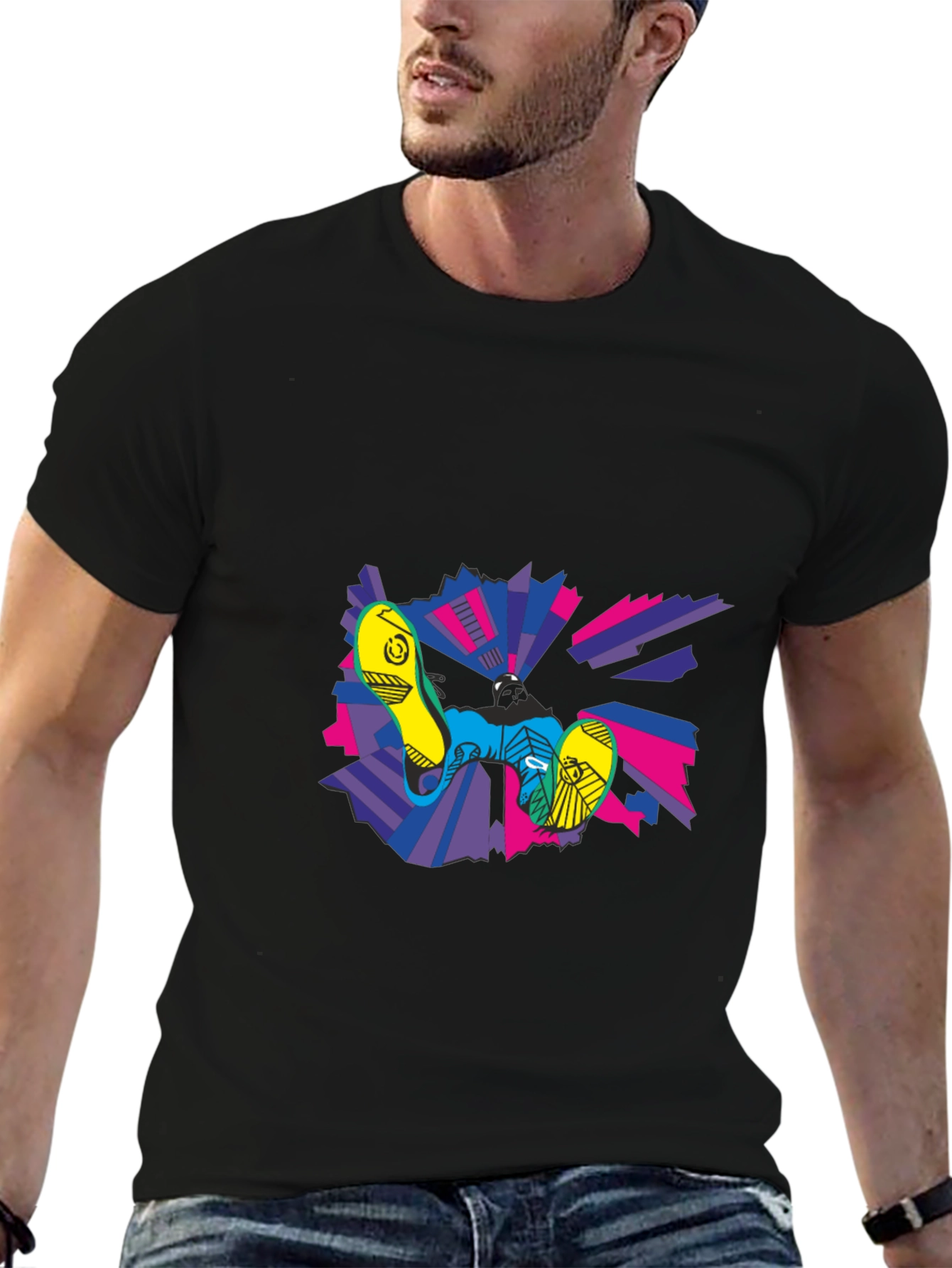 Black Abstract Graphic Print Crew Neck T-Shirt view 6