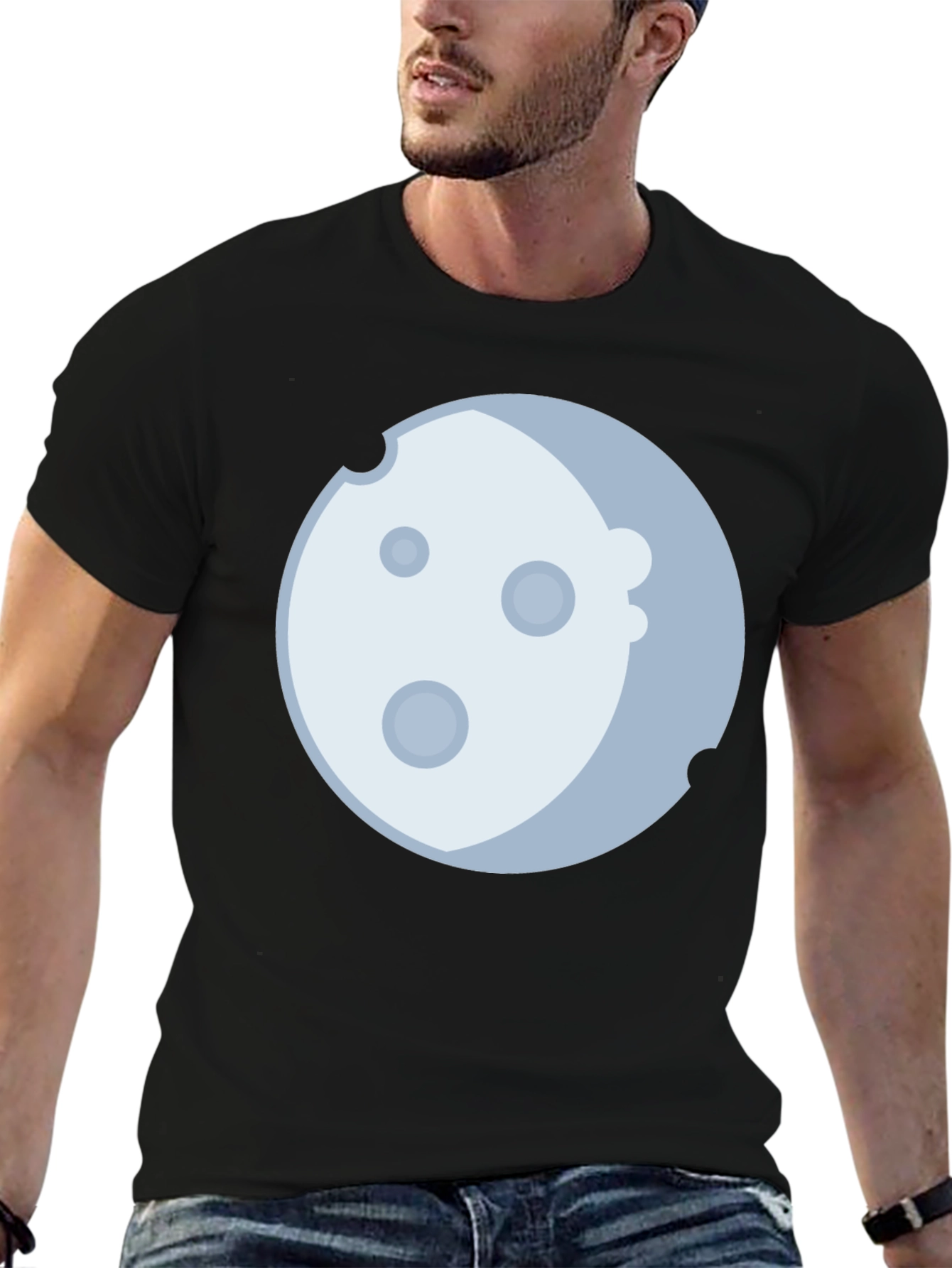 Black Lunar Graphic Tee - Black Cotton Blend, Moon Design view 6