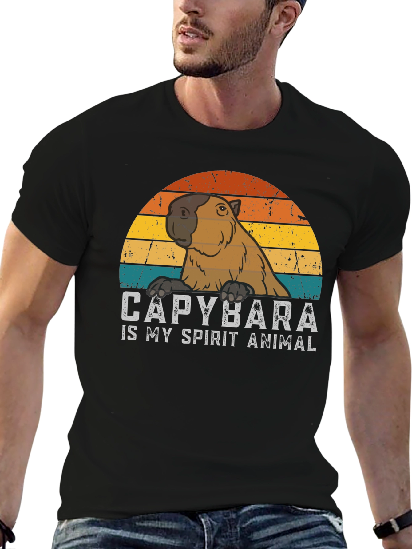 Black Capybara Spirit Animal Graphic Tee - Cool Retro Design view 6
