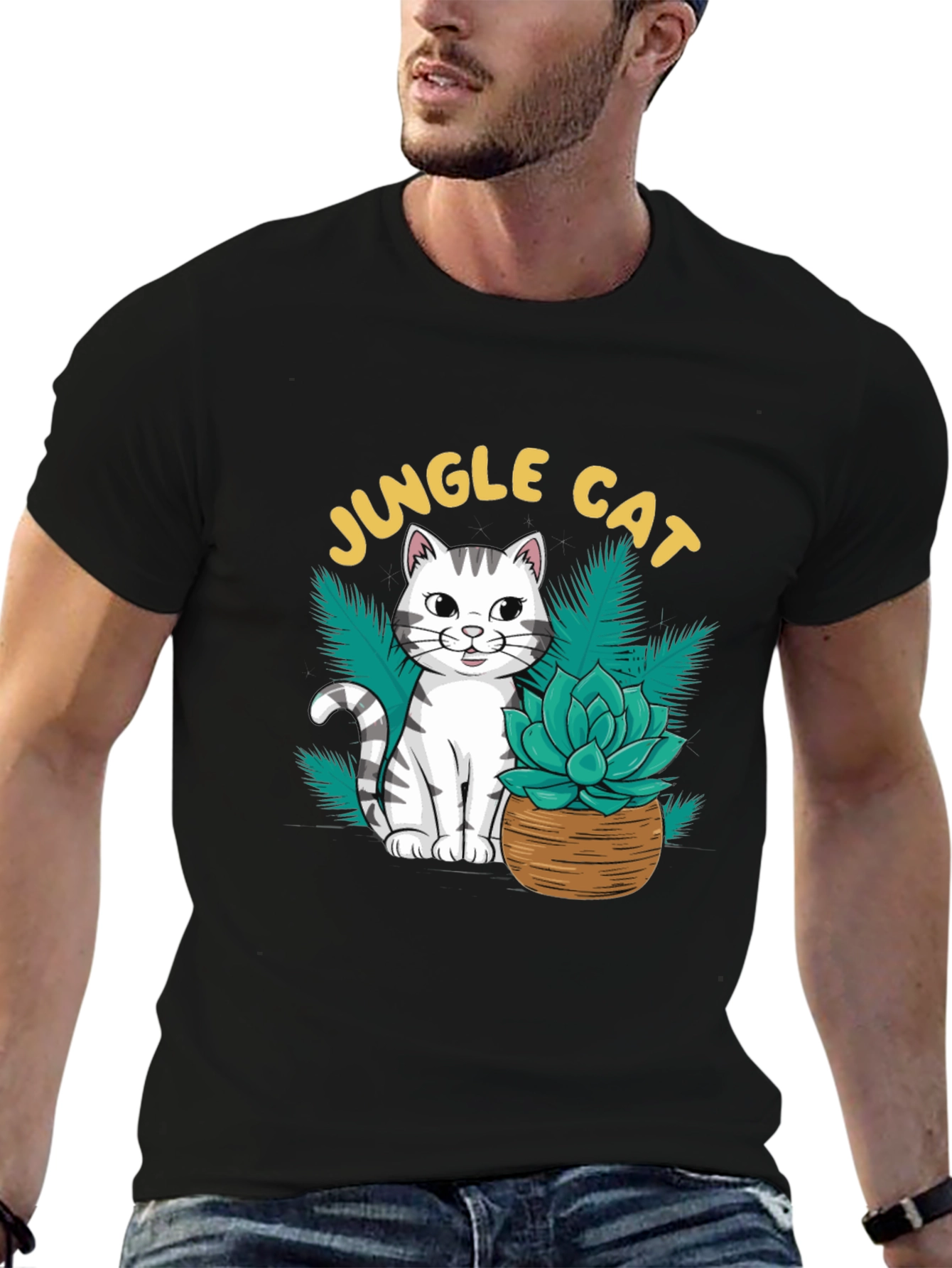 Black Jungle Cat Graphic T-Shirt - Cool Cat Lover Tee view 6