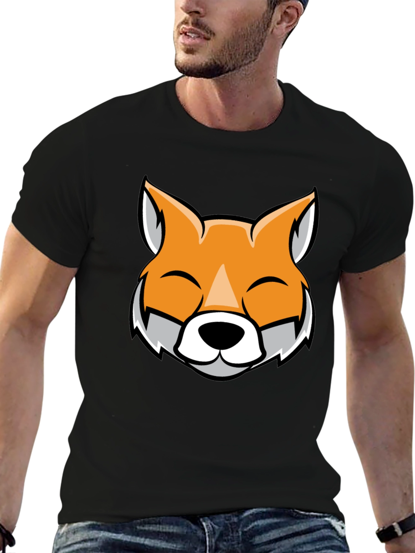 Black Fox Face Graphic Black T-Shirt view 6