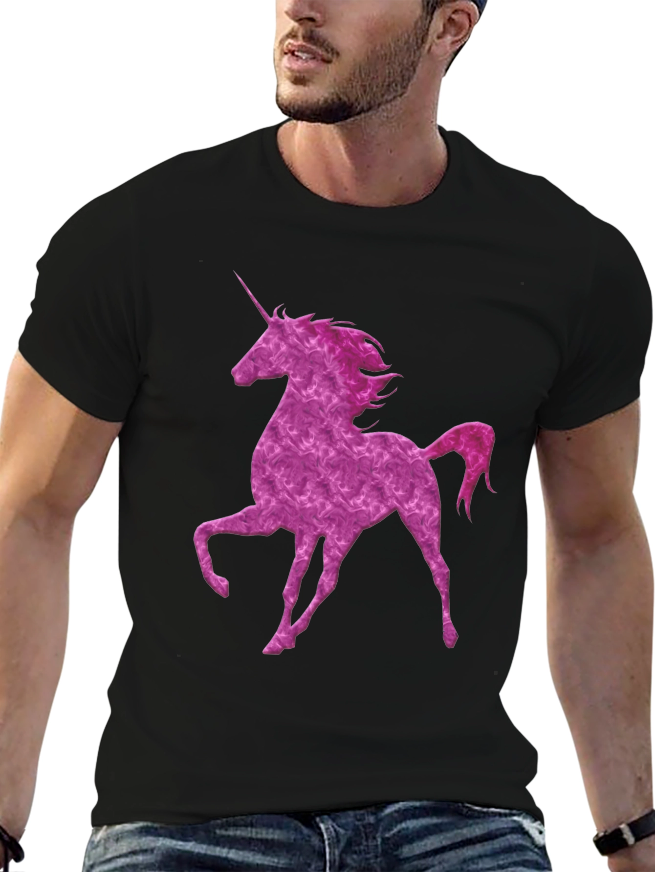 Black Unicorn Graphic Print Crew Neck Men's T-Shirt view 6