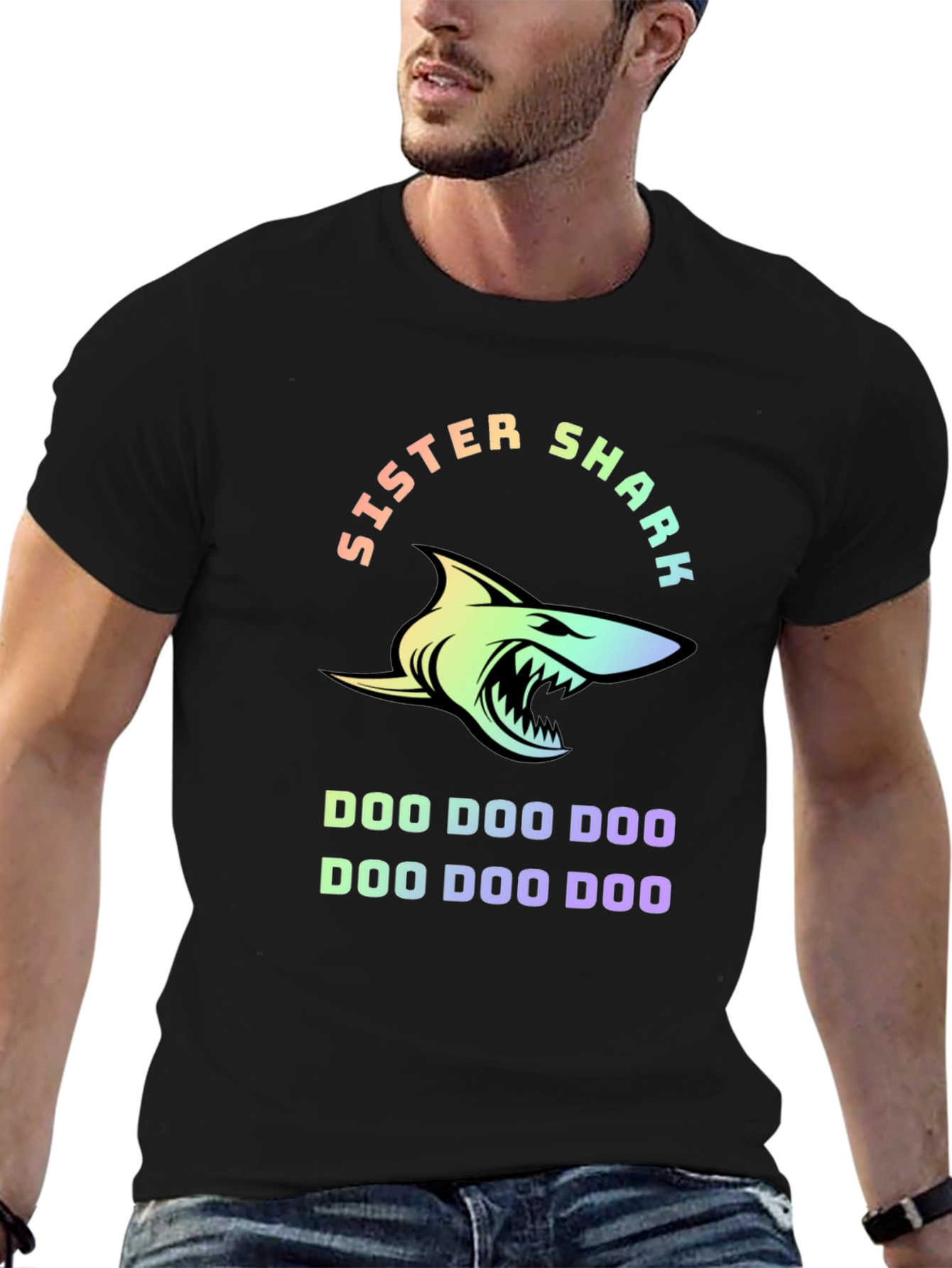 Black Sister Shark Doo Doo Doo T-Shirt - Fun Family Apparel view 6