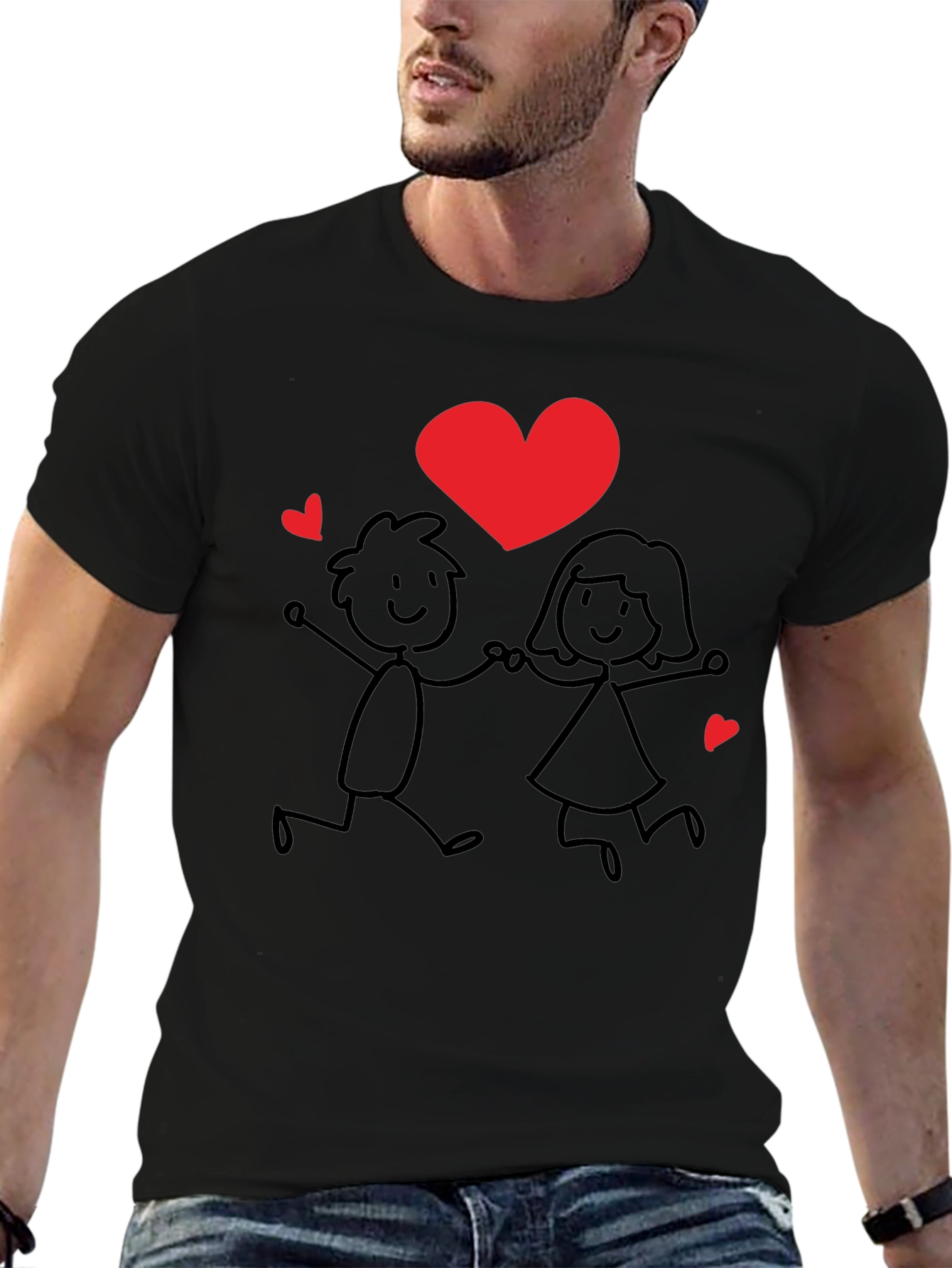 Black Love Couple Graphic Tee - Unisex Black T-Shirt view 6