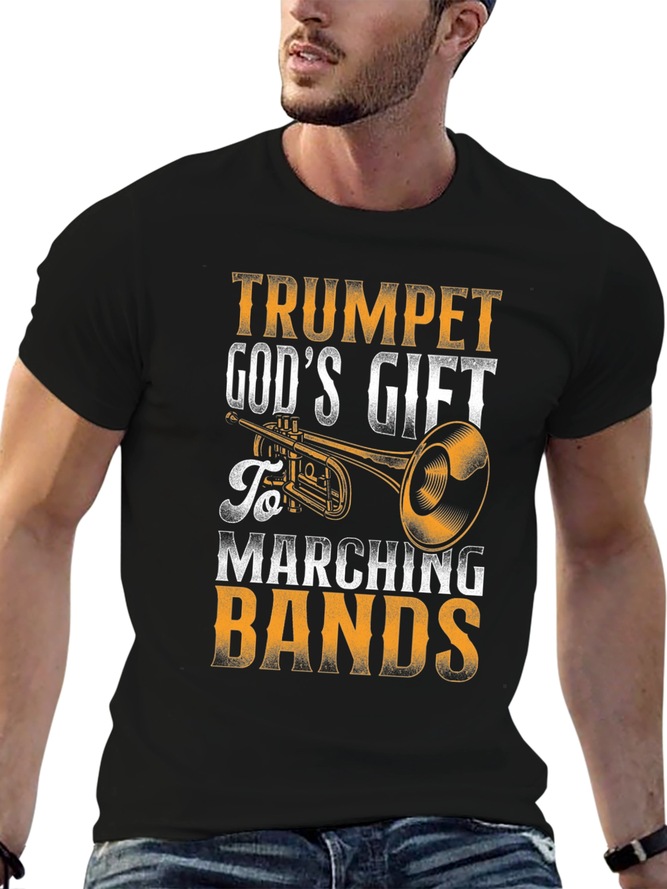 Black Trumpet God's Gift Marching Bands Black T-Shirt view 6