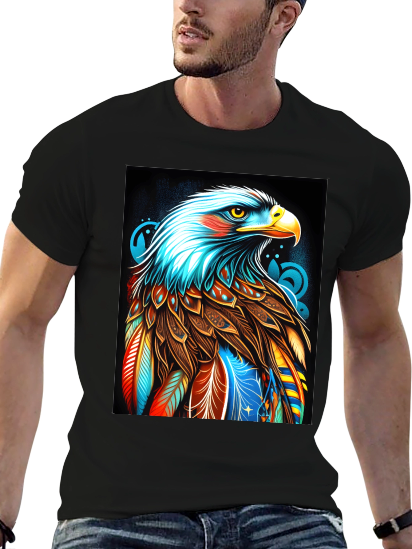 Black Colorful Eagle Graphic Black T-Shirt view 6