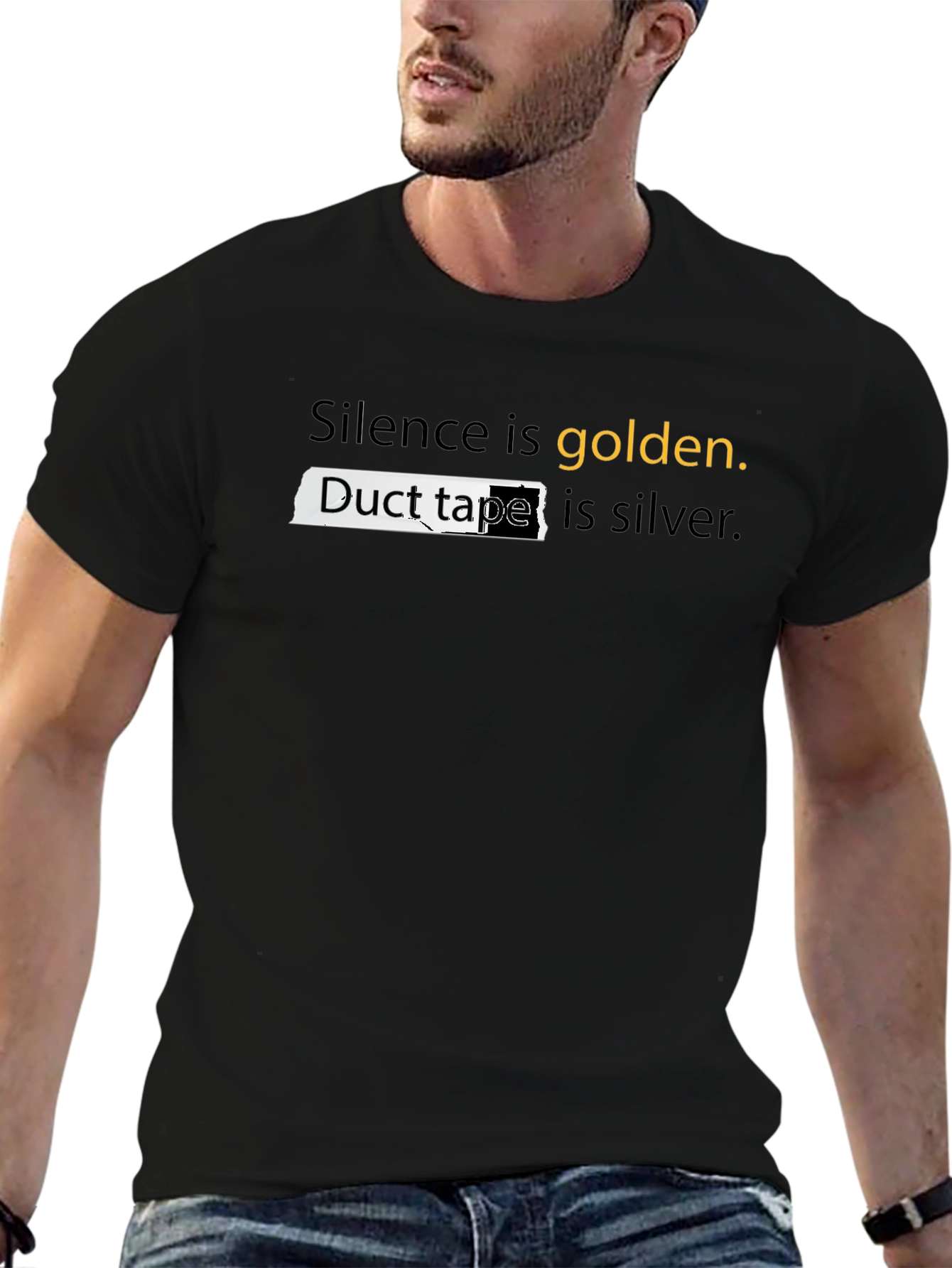 Black Silence Is Golden T-Shirt - Funny Duct Tape Graphic Tee view 6