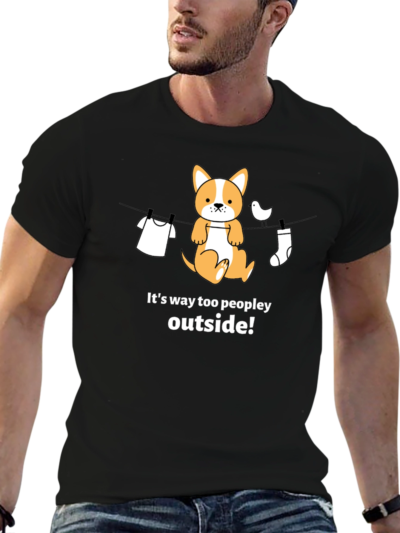 Black Funny Dog T-Shirt - It's Way Too Peopley Outside view 6