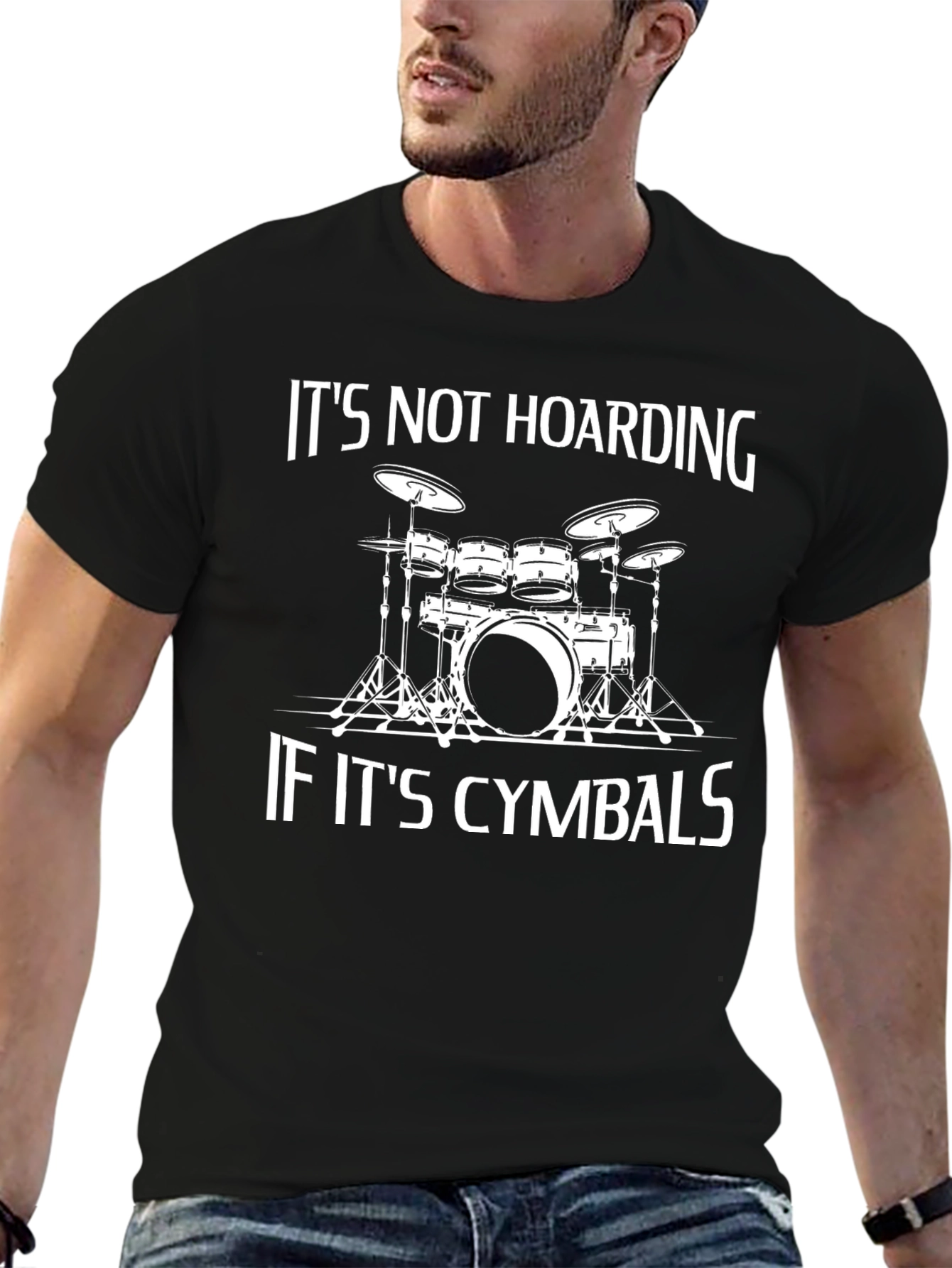 Black It's Not Hoarding If It's Cymbals - Drummer T-Shirt view 6