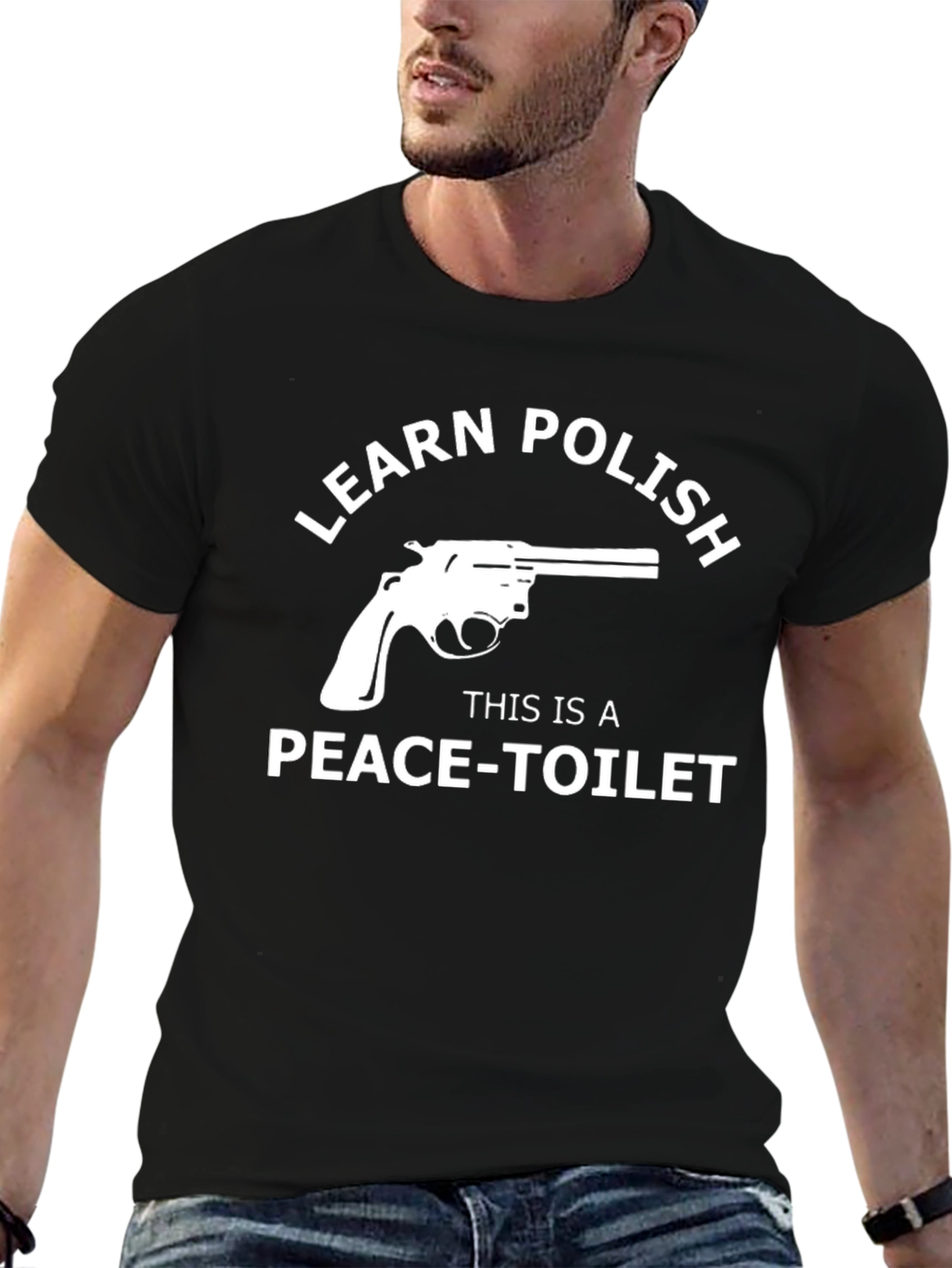 Black Learn Polish Peace-Toilet Funny Graphic Tee view 6